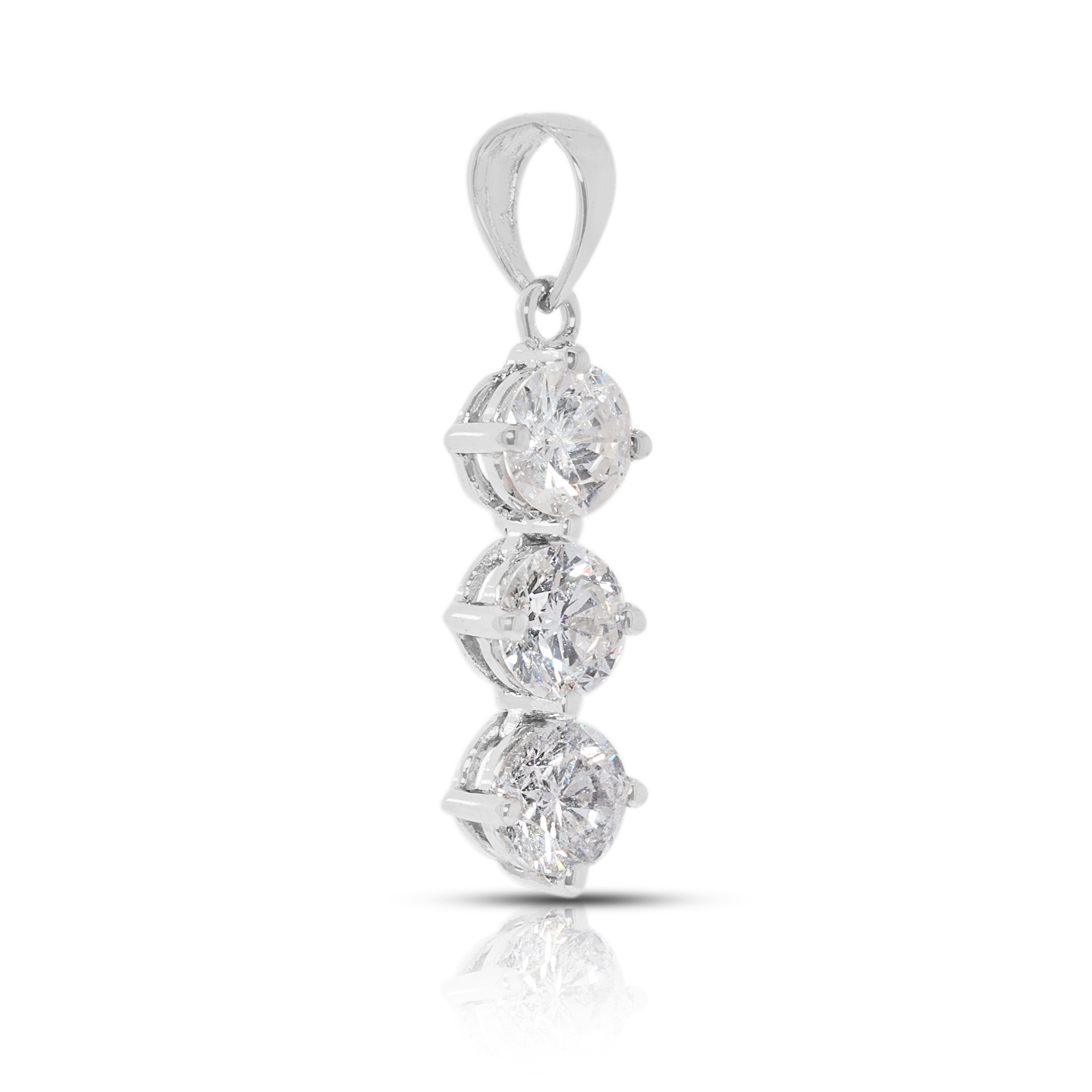 Minimalist 0.72ct Natural Diamond Trio Pendant in 18K White Gold
