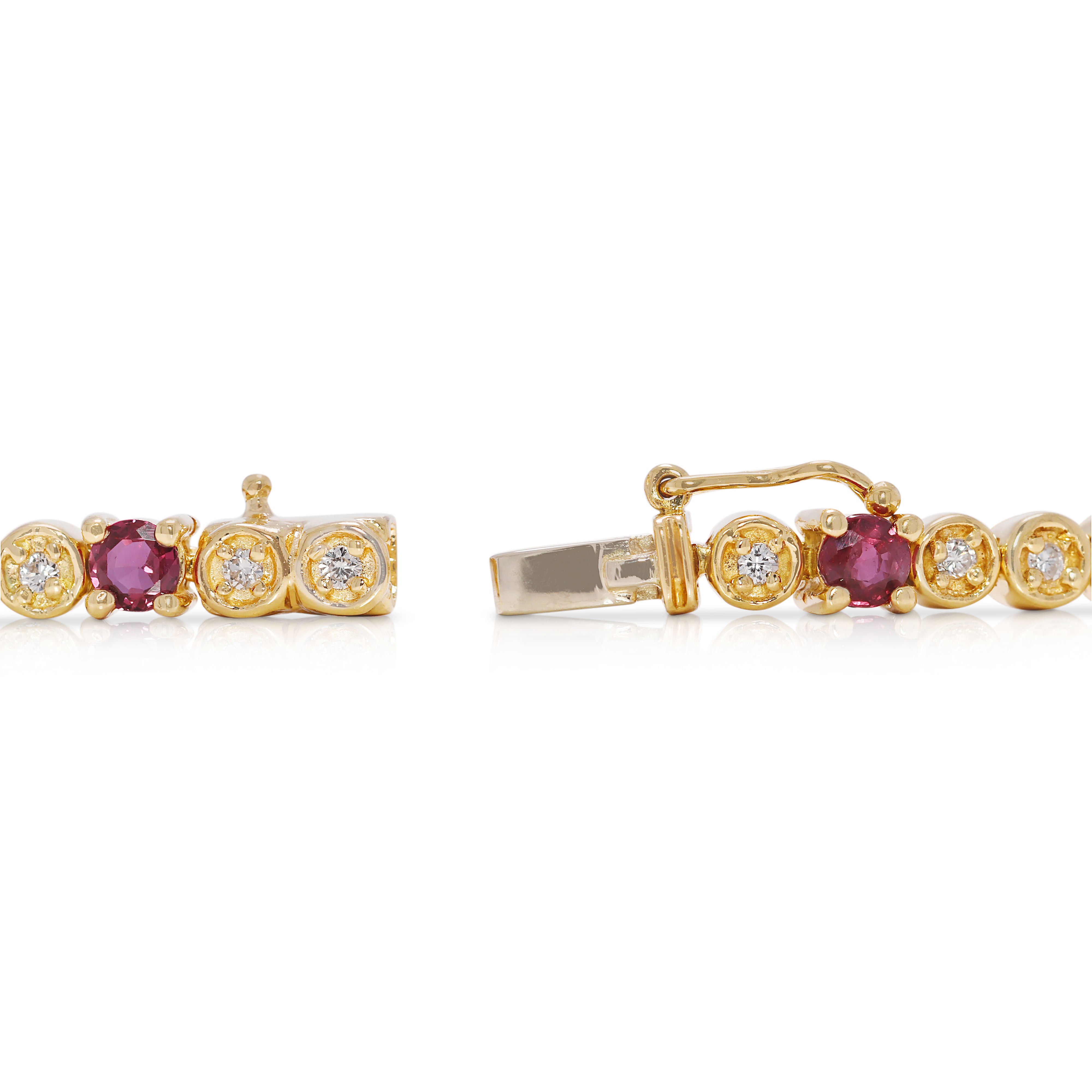 Luxurious 1.26ct Ruby and Natural Diamond Tennis Bracelet in 18K Yellow Gold