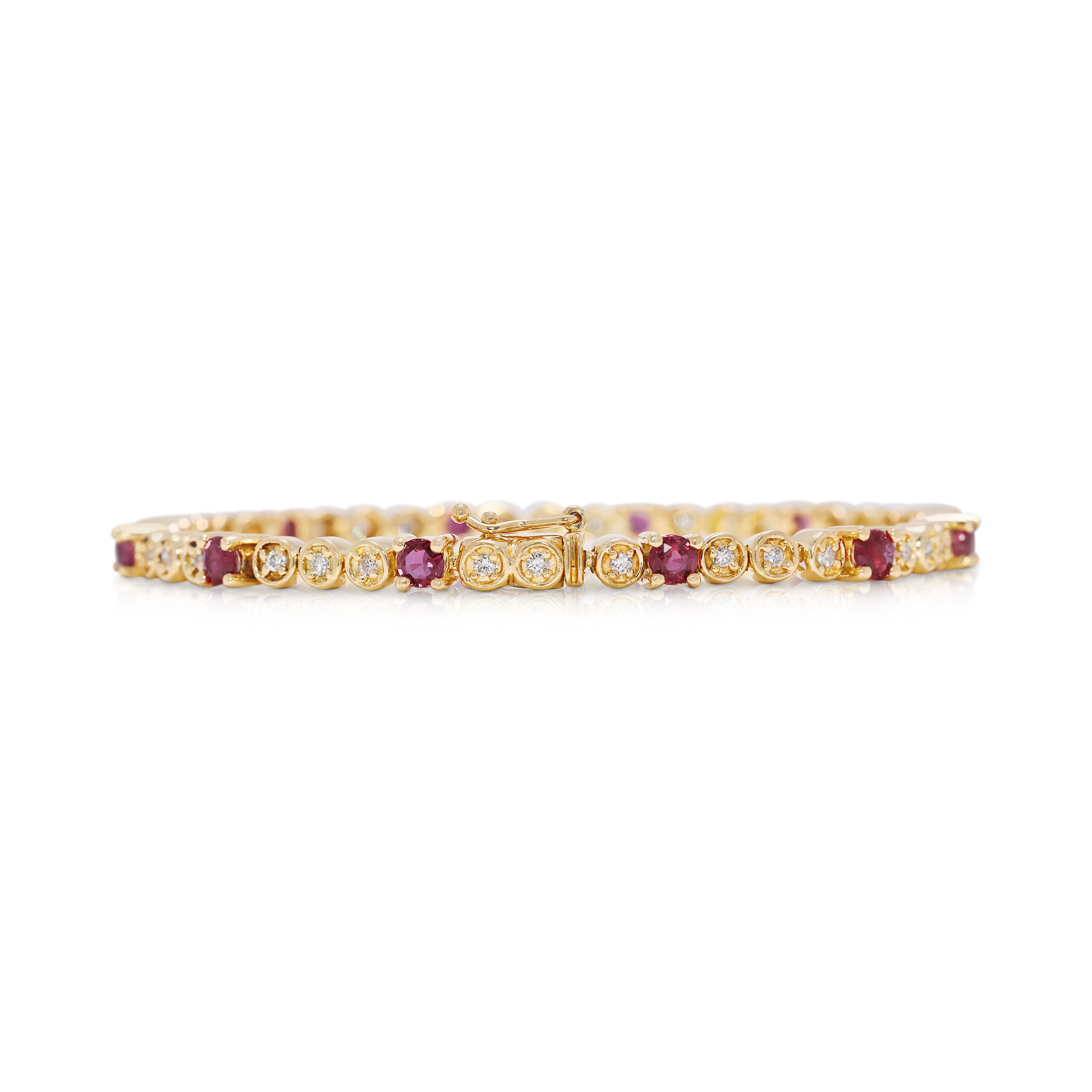 Luxurious 1.26ct Ruby and Natural Diamond Tennis Bracelet in 18K Yellow Gold