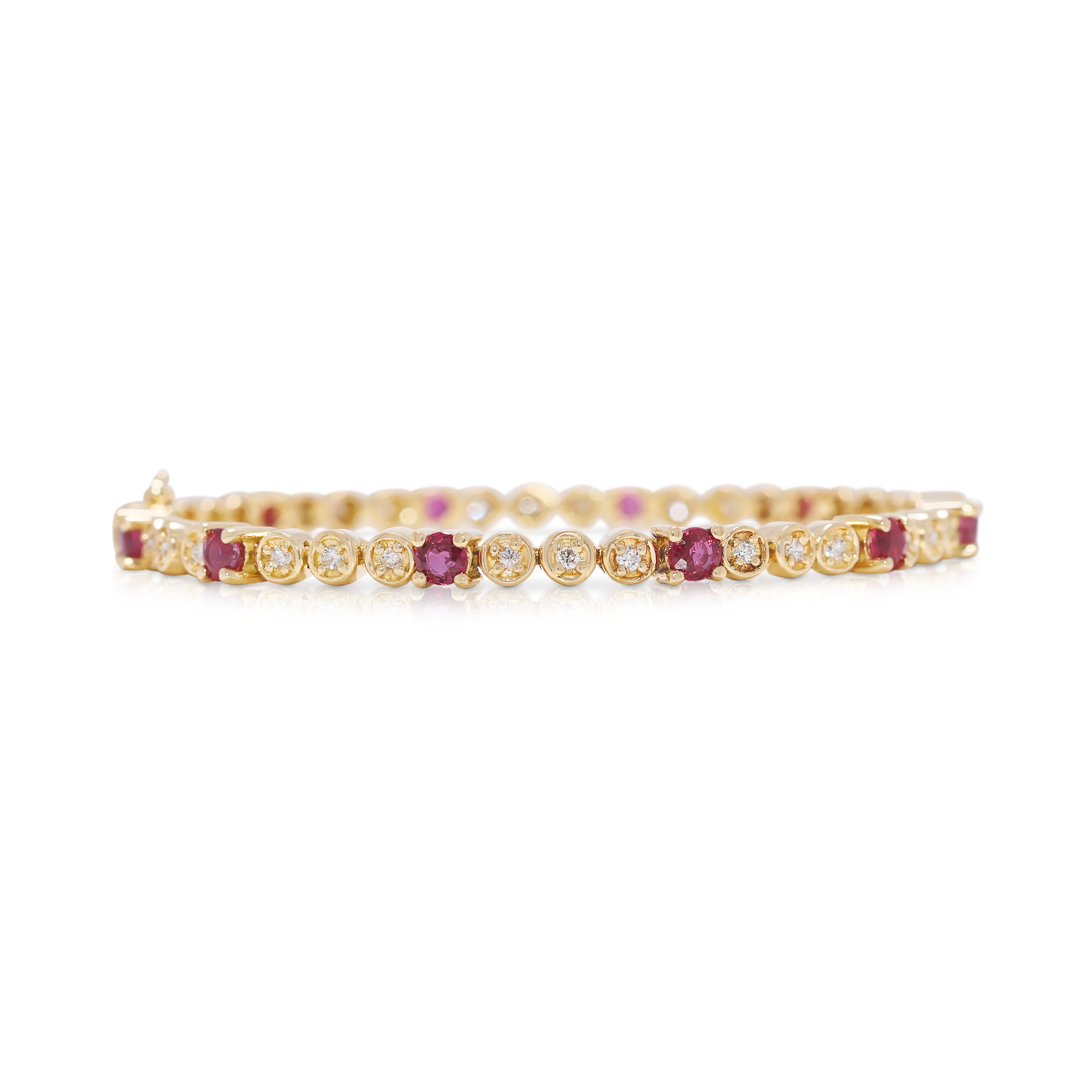 Luxurious 1.26ct Ruby and Natural Diamond Tennis Bracelet in 18K Yellow Gold