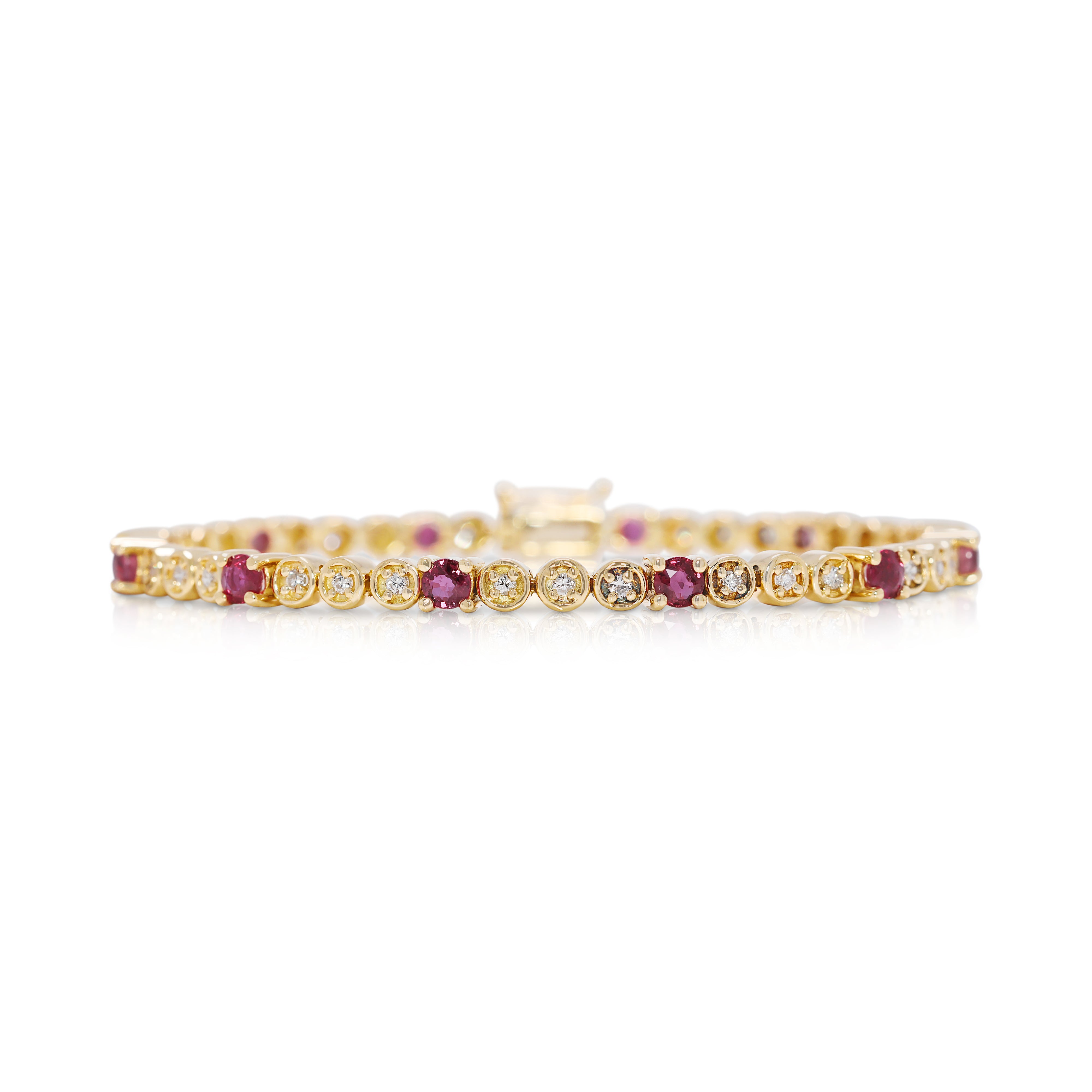 Luxurious 1.26ct Ruby and Natural Diamond Tennis Bracelet in 18K Yellow Gold