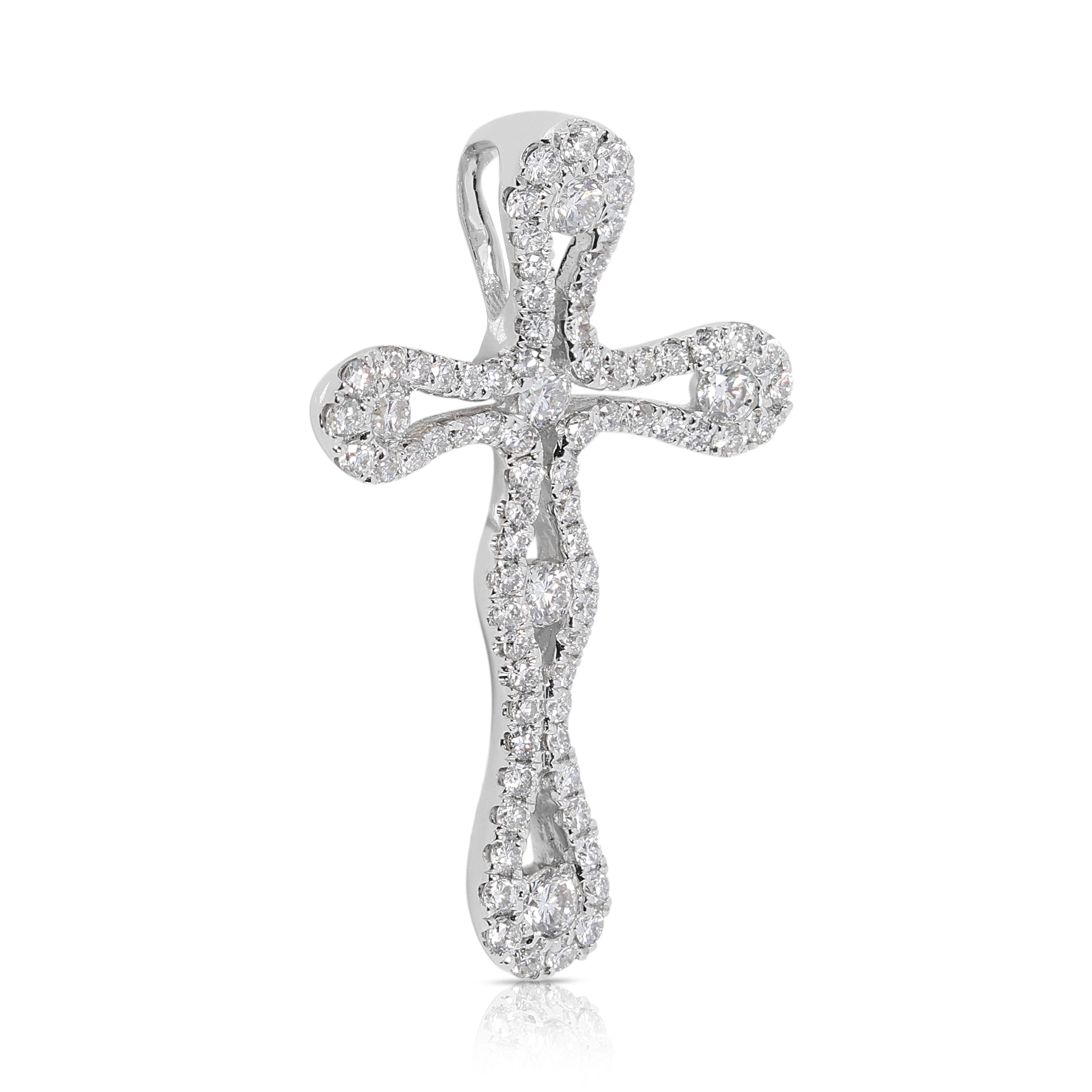 Elegant 0.48 carat Natural Diamond Cross Pendant in 18K White Gold