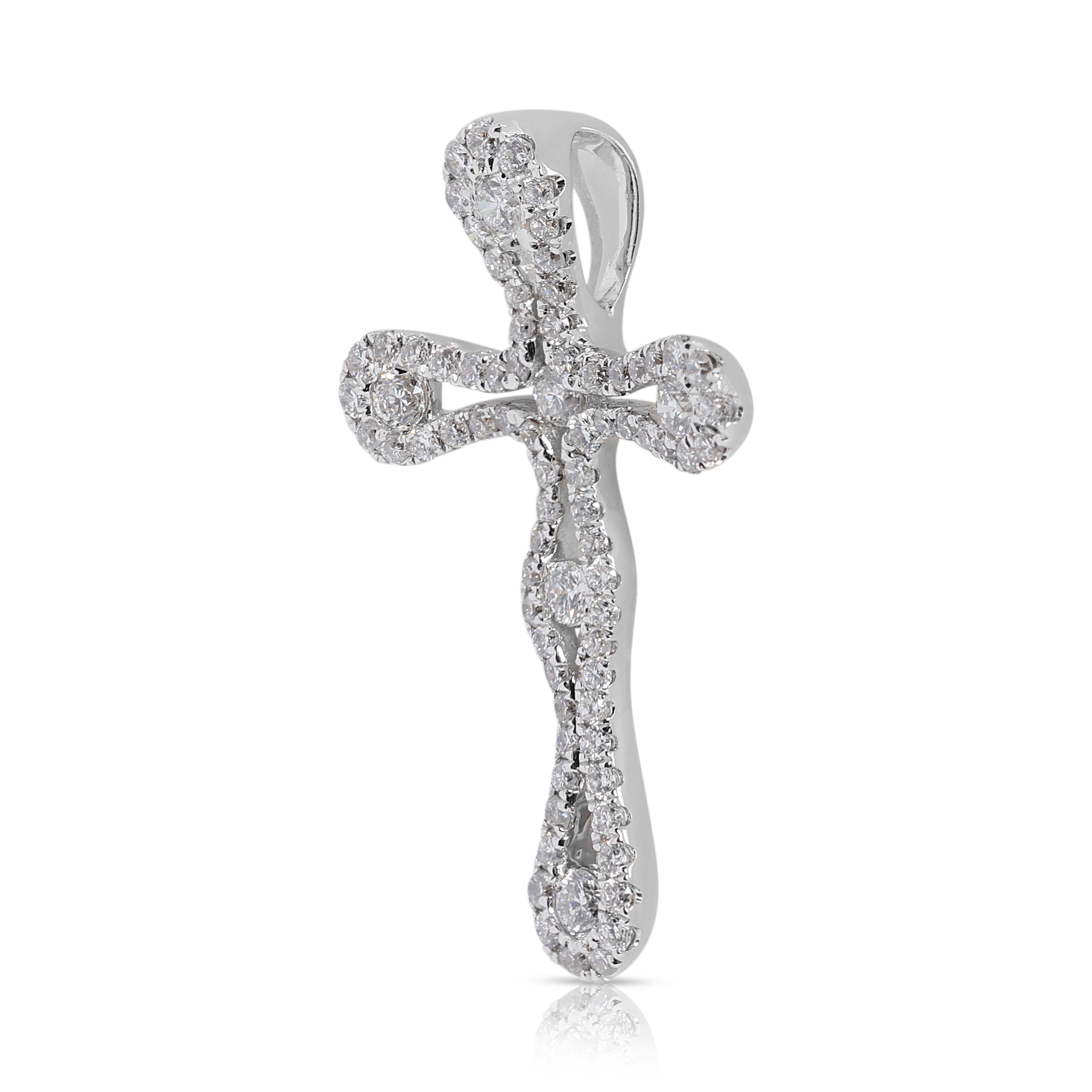 Elegant 0.48 carat Natural Diamond Cross Pendant in 18K White Gold