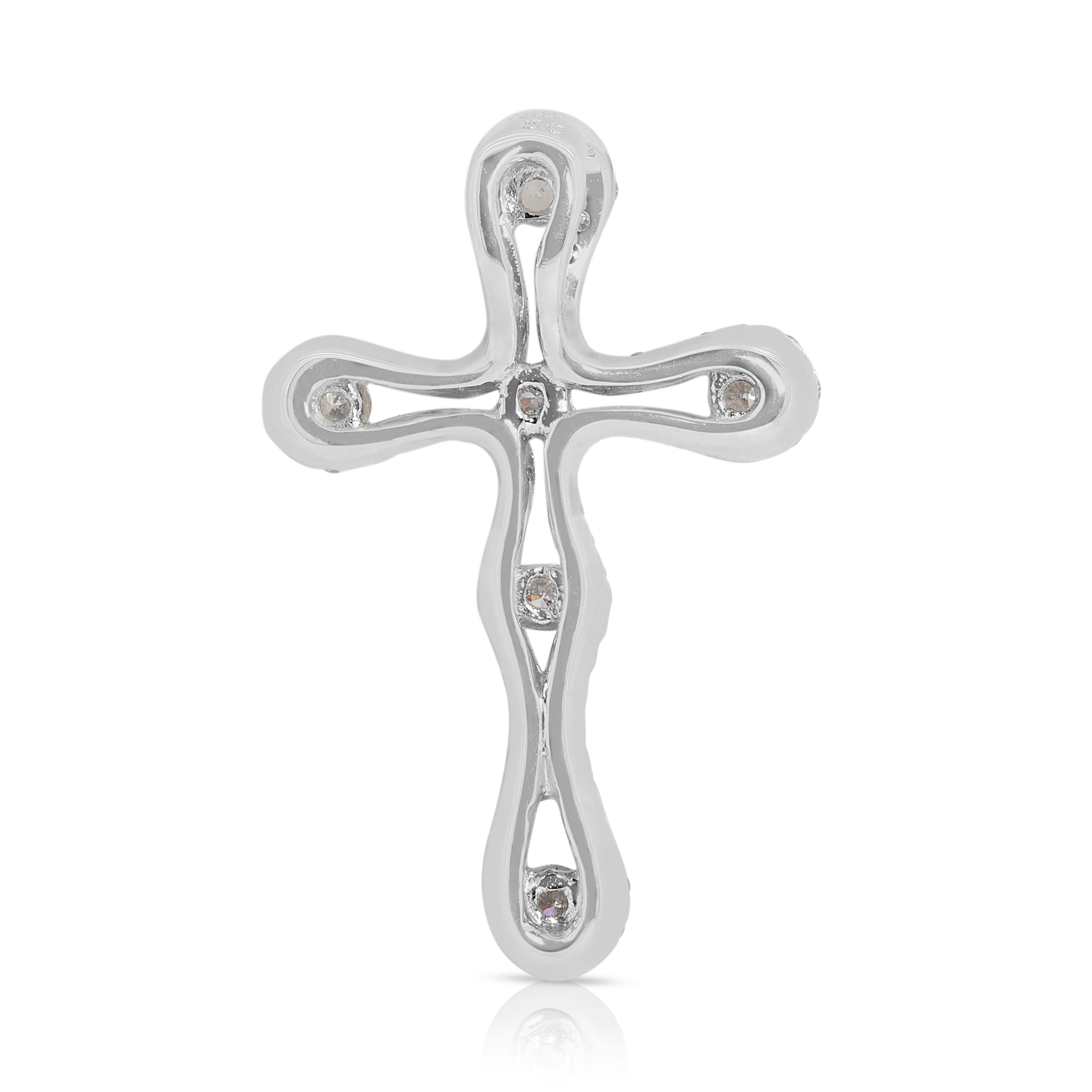 Elegant 0.48 carat Natural Diamond Cross Pendant in 18K White Gold