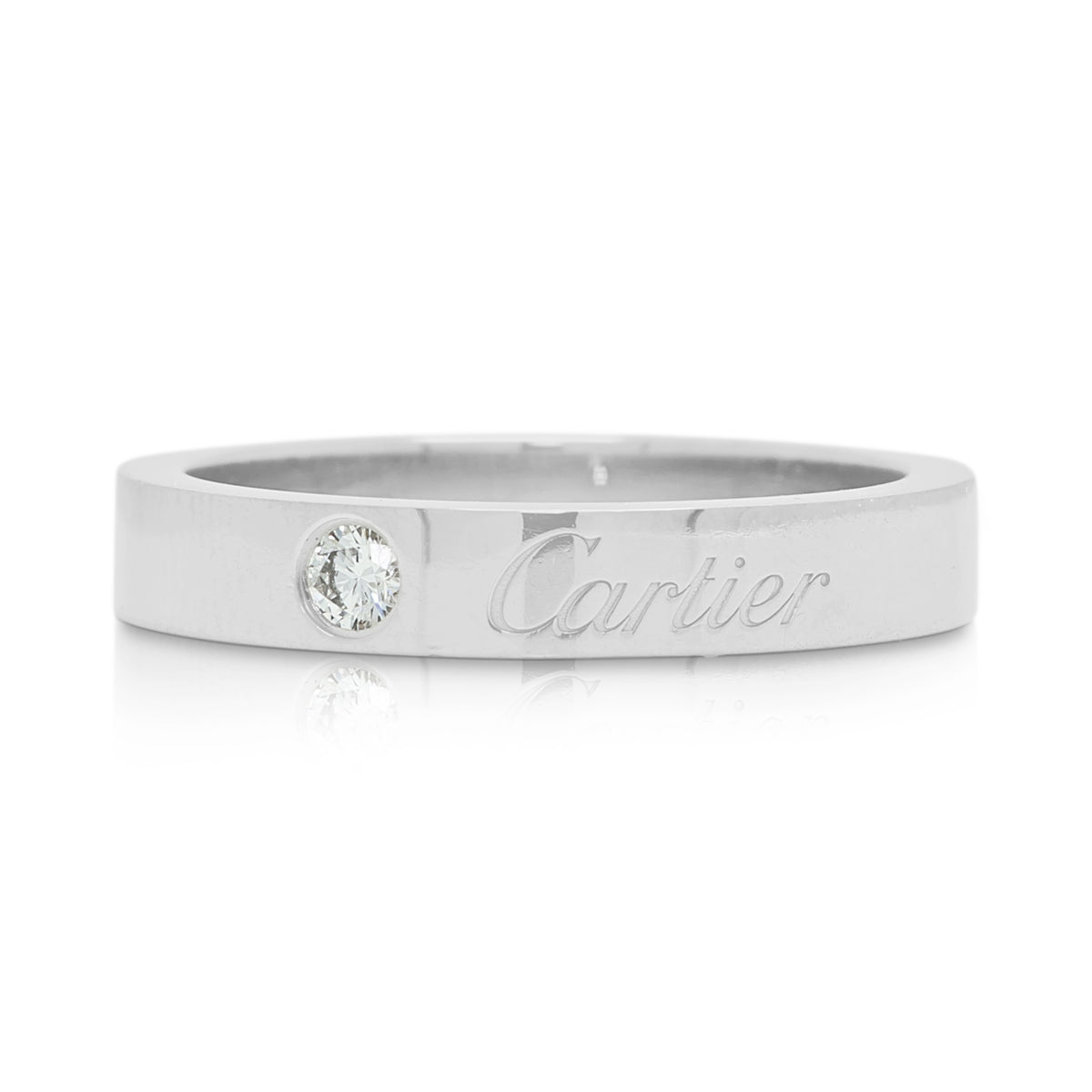 Classic Cartier 0.04ct Natural Diamond Flat Solitaire Band Ring in Platinum