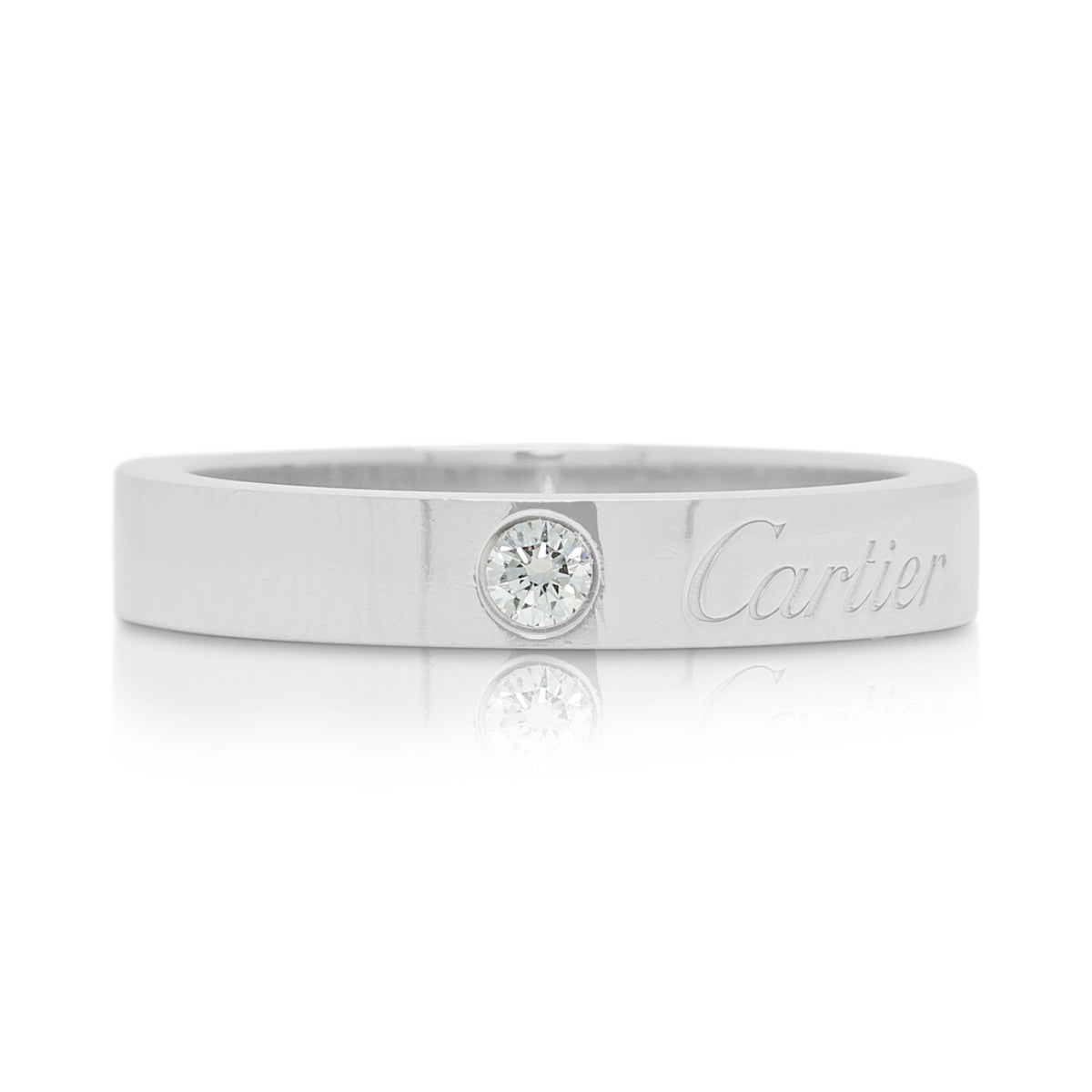Classic Cartier 0.04ct Natural Diamond Flat Solitaire Band Ring in Platinum