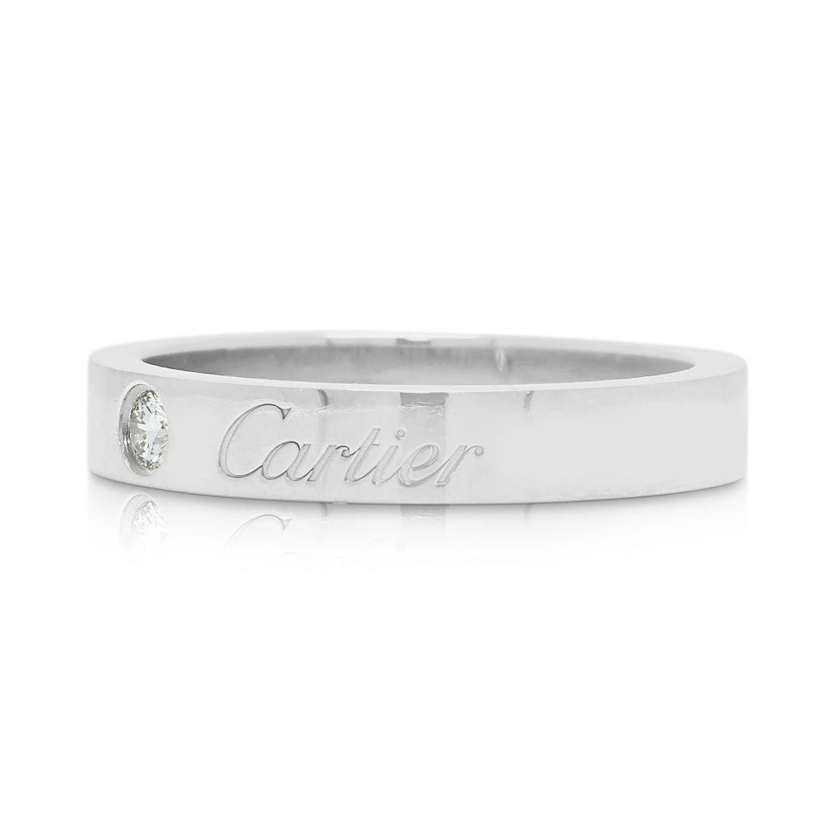 Classic Cartier 0.04ct Natural Diamond Flat Solitaire Band Ring in Platinum