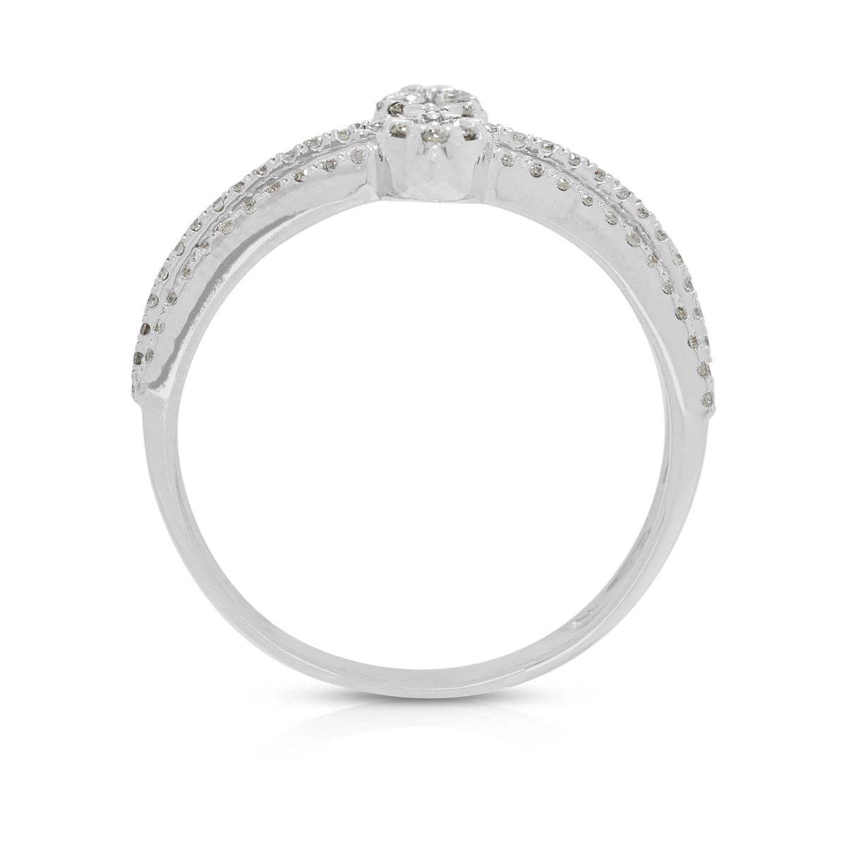 Resplendent 0.40ct Natural Diamond Cluster Triple Band Ring in 18K White Gold