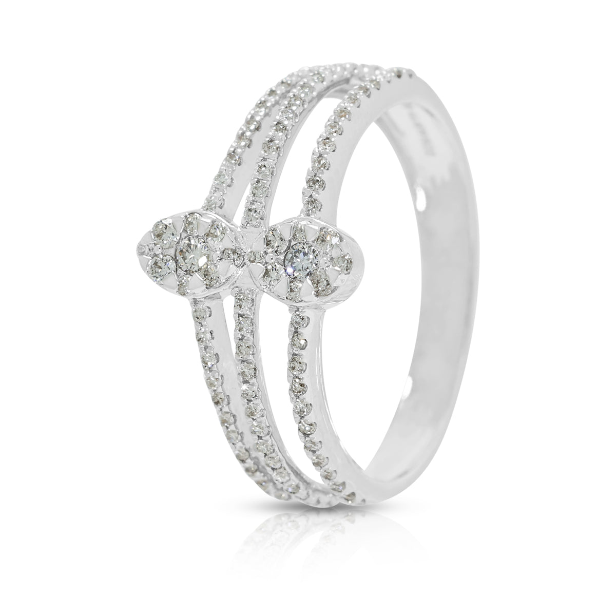 Resplendent 0.40ct Natural Diamond Cluster Triple Band Ring in 18K White Gold
