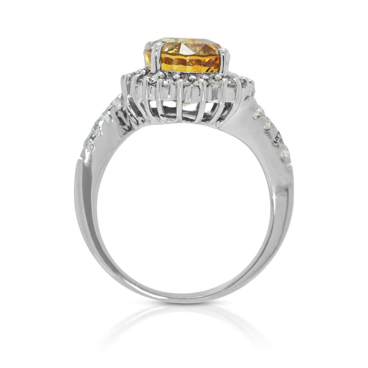 Vibrant 4.81ct Yellow Sapphire and 0.27ct Natural Diamond Bypass Halo Ring in 9K White Gold