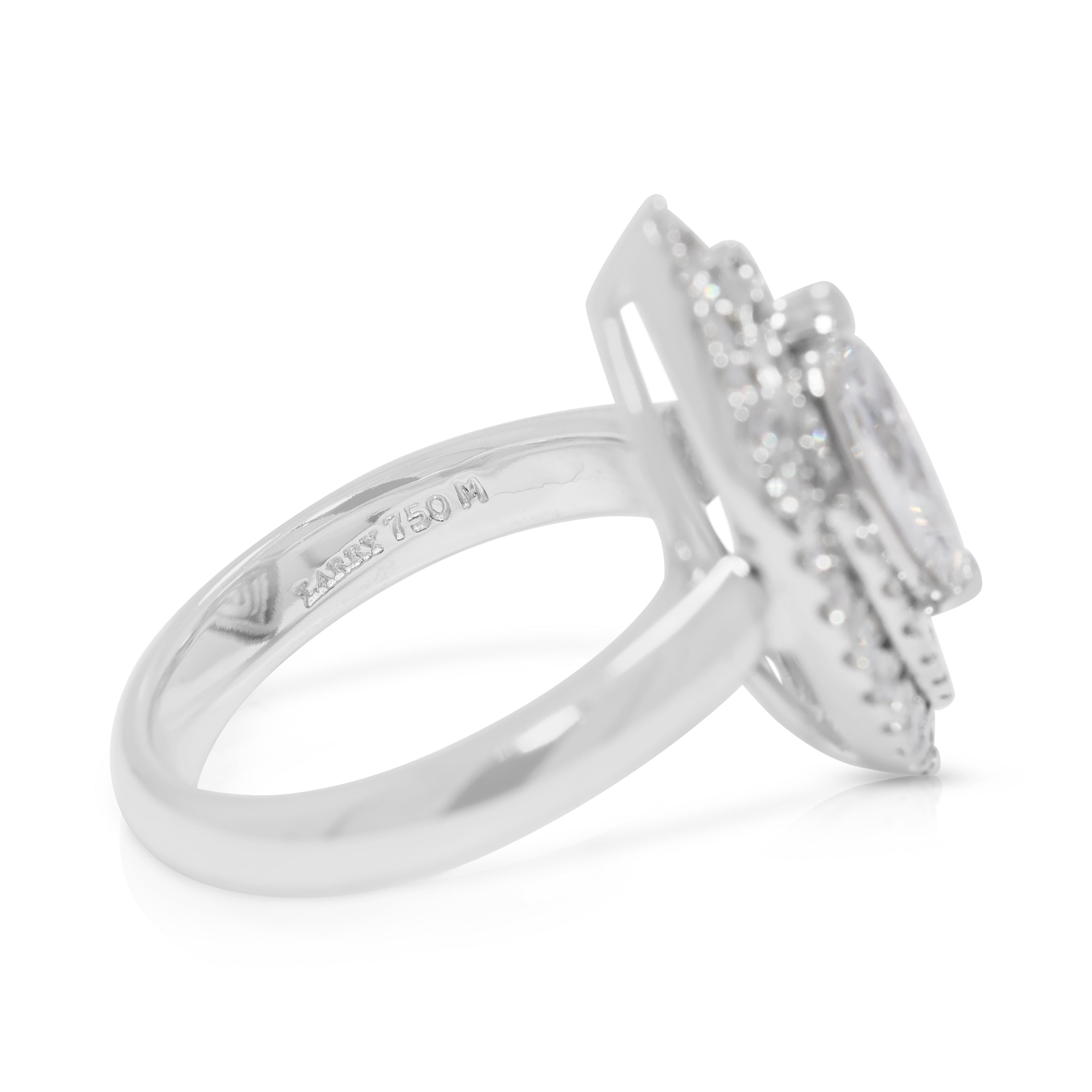 Radiant 1.32ct Natural Diamond Halo Ring in 18K White Gold by Larry Jewelry - GIA Certified