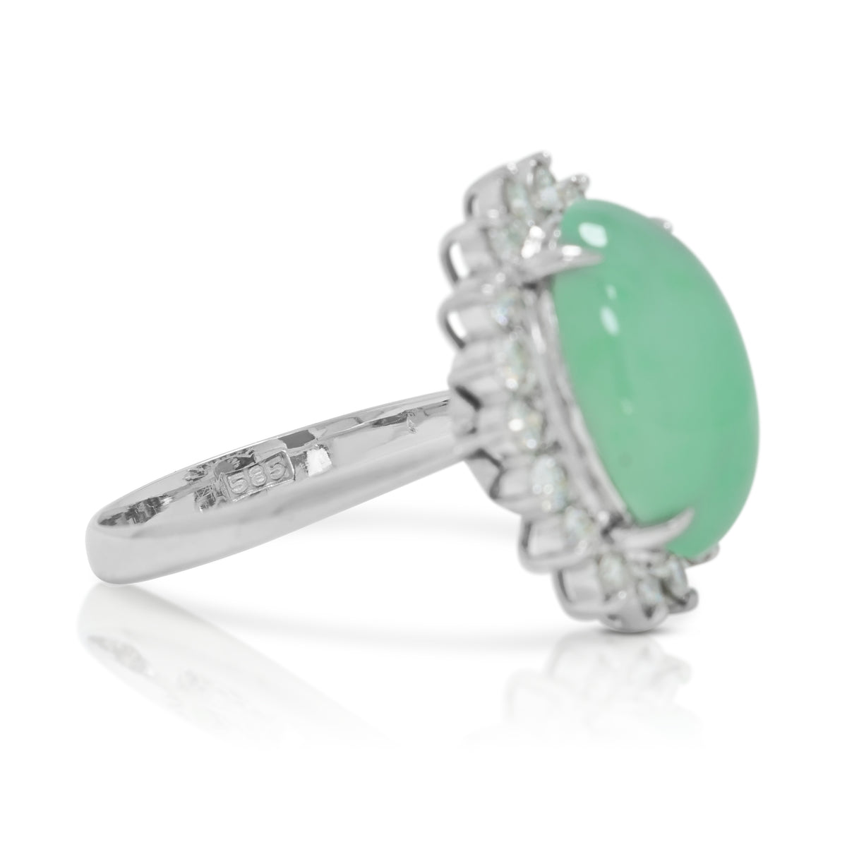 Exquisite Natural Fei Cui Jadeite Jade and 0.36ct Natural Diamond Halo Ring in 14K White Gold - NGI Certified