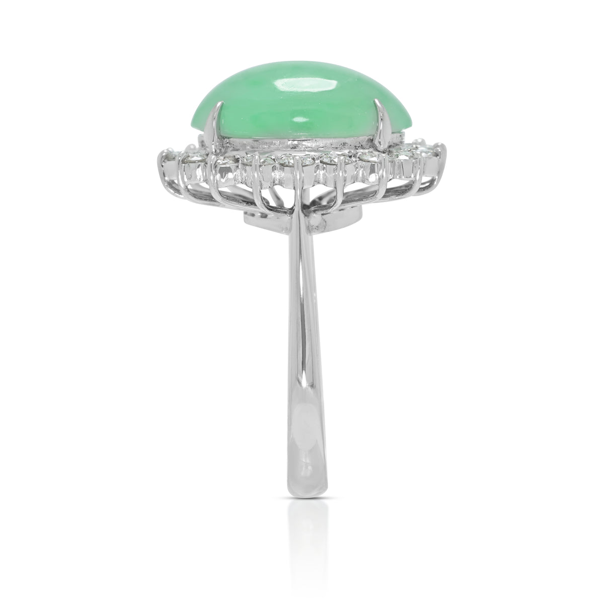 Exquisite Natural Fei Cui Jadeite Jade and 0.36ct Natural Diamond Halo Ring in 14K White Gold - NGI Certified