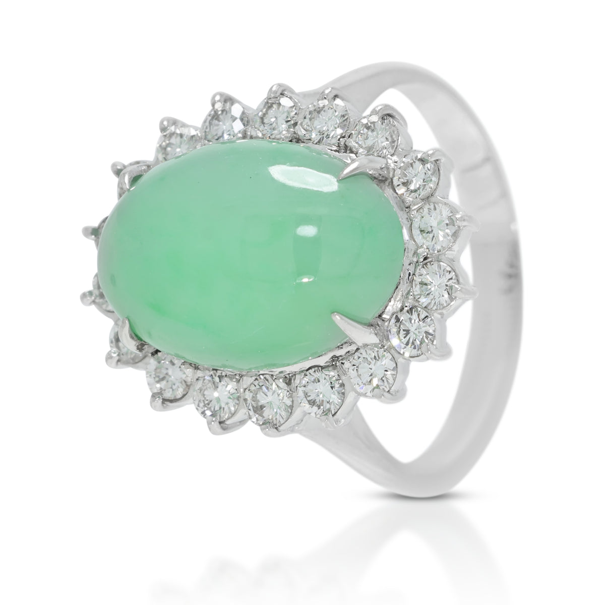 Exquisite Natural Fei Cui Jadeite Jade and 0.36ct Natural Diamond Halo Ring in 14K White Gold - NGI Certified