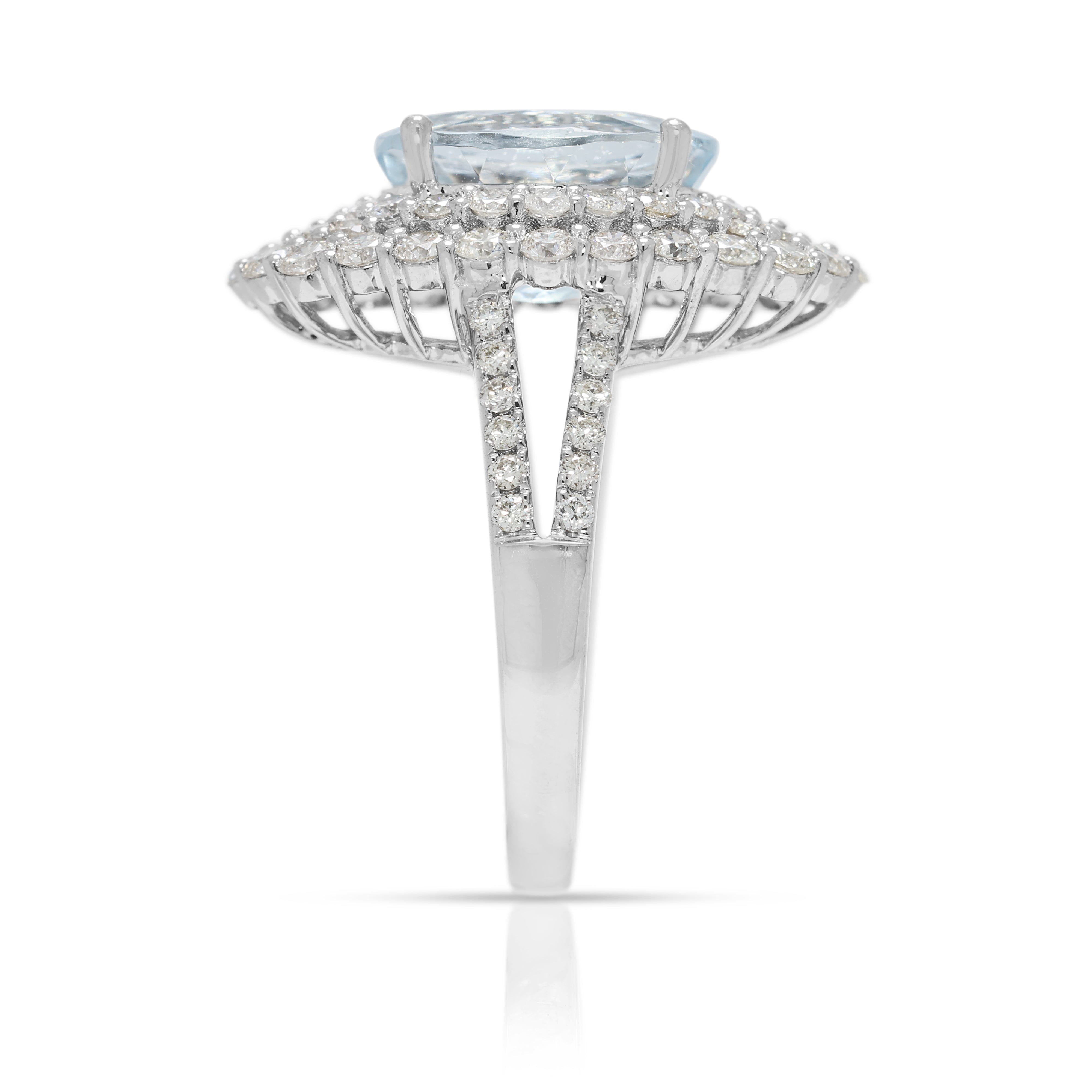Statement 5.74ct Aquamarine & Natural Diamond Double-Halo Ring in 18K White Gold