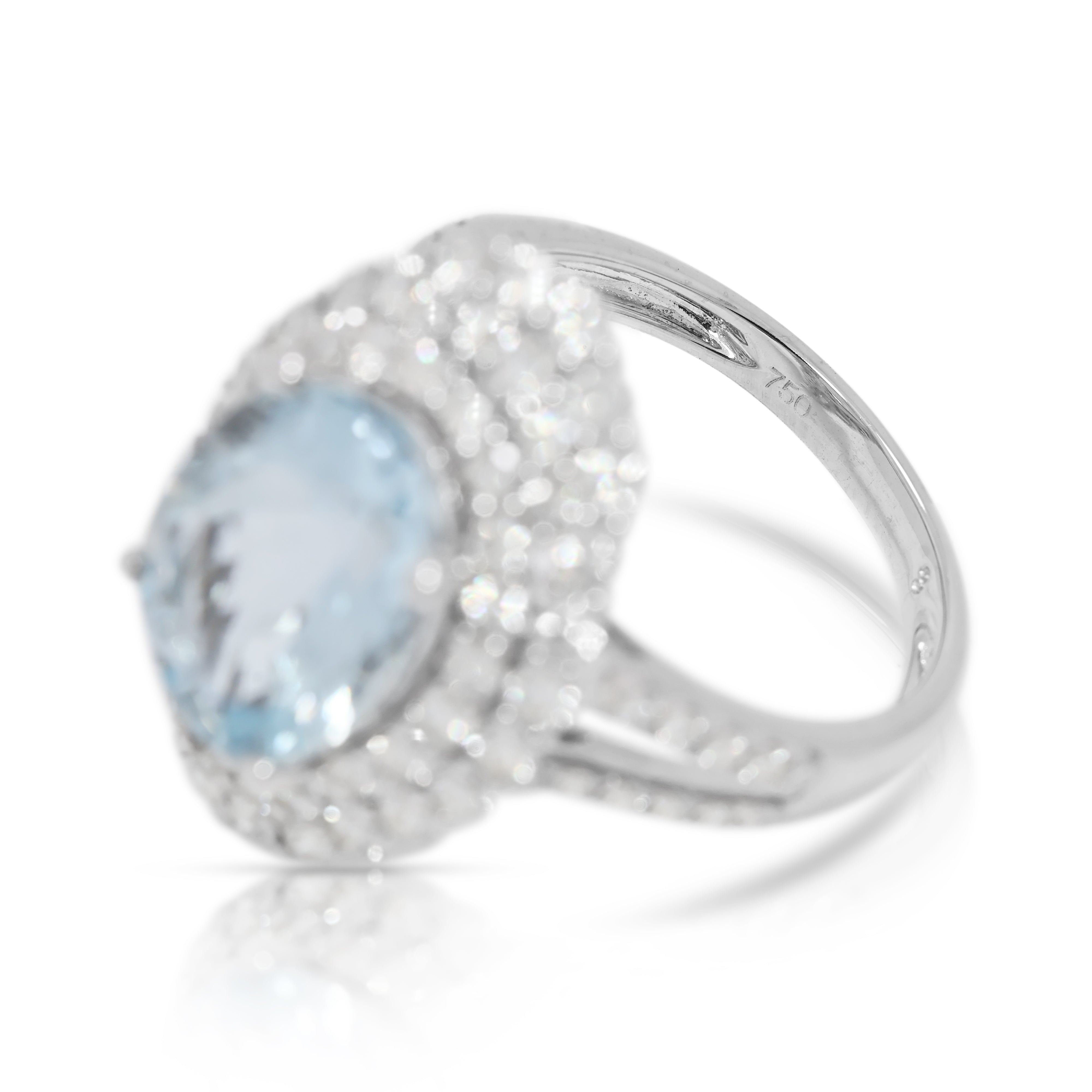 Statement 5.74ct Aquamarine & Natural Diamond Double-Halo Ring in 18K White Gold