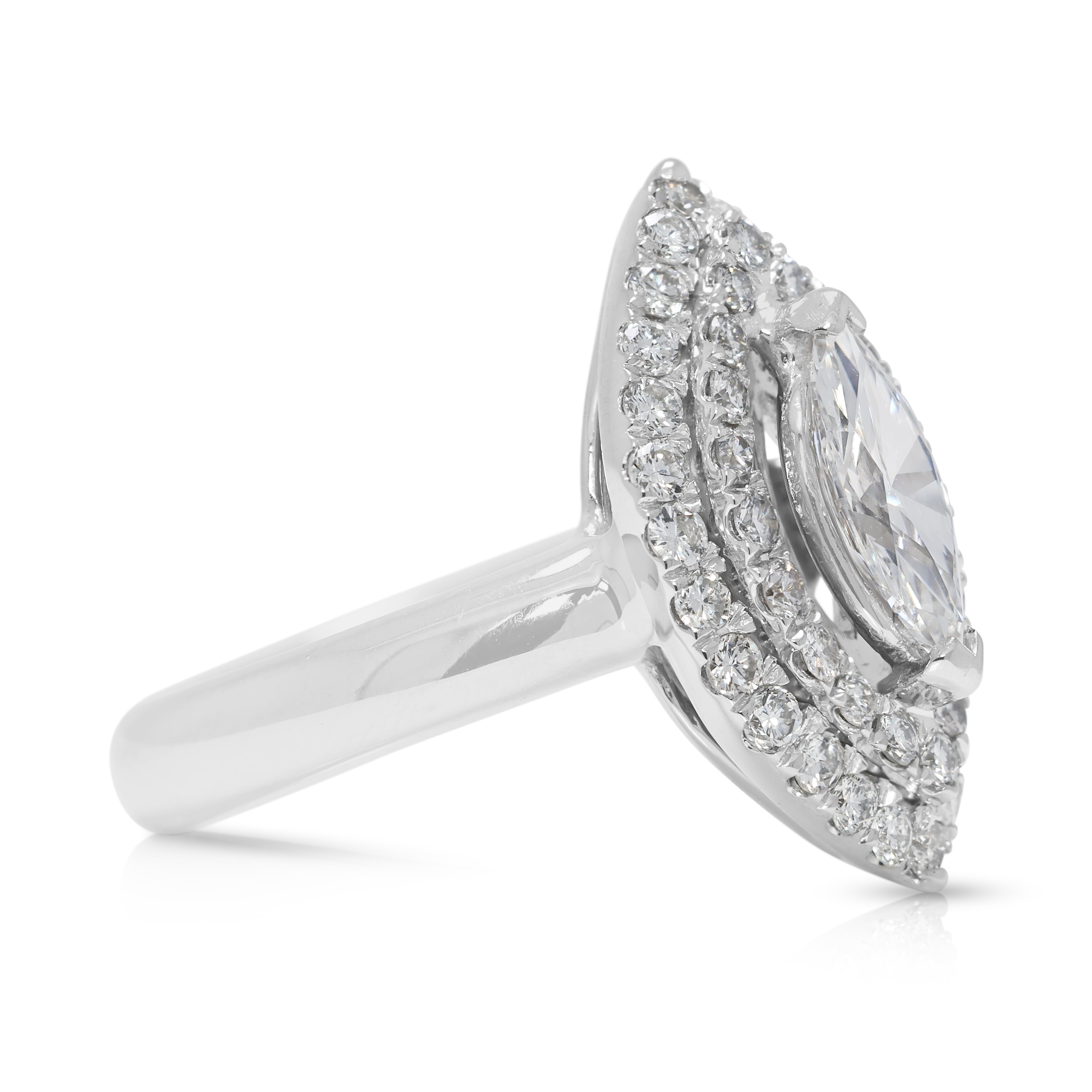 Radiant 1.32ct Natural Diamond Halo Ring in 18K White Gold by Larry Jewelry - GIA Certified