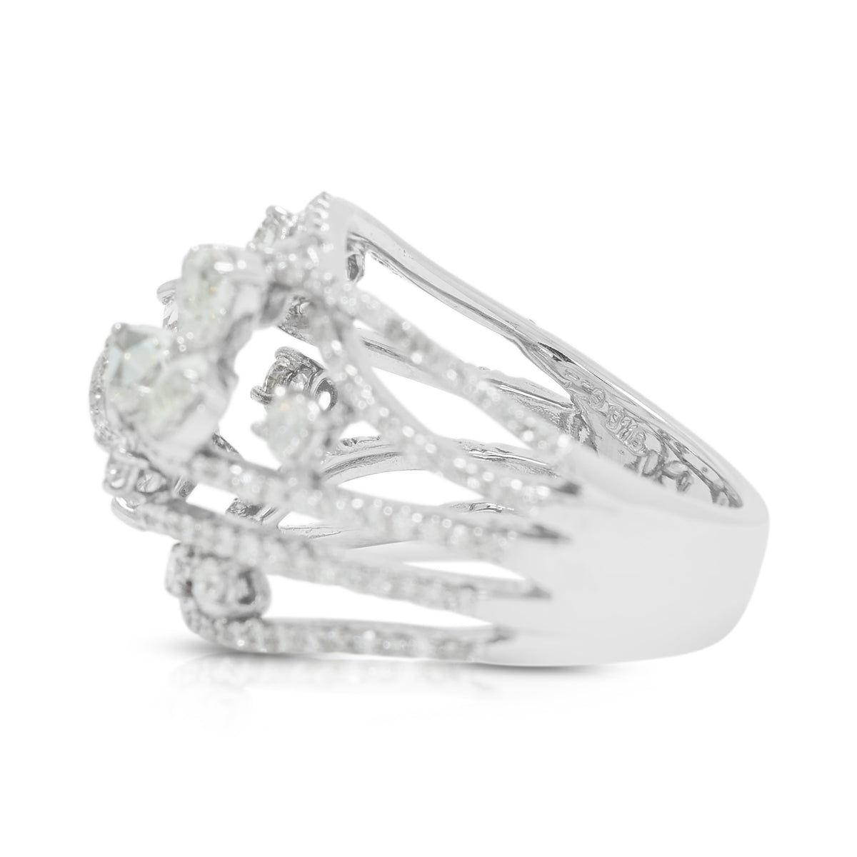 Captivating 2.20ct Natural Diamond Openwork Statement Ring in 18K White Gold