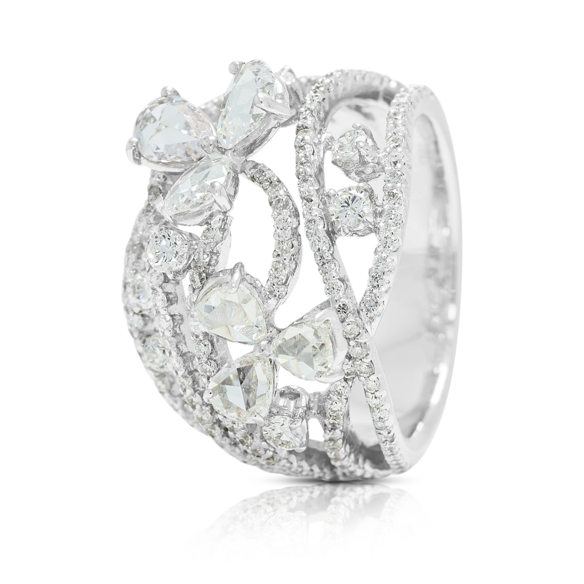 Captivating 2.20ct Natural Diamond Openwork Statement Ring in 18K White Gold