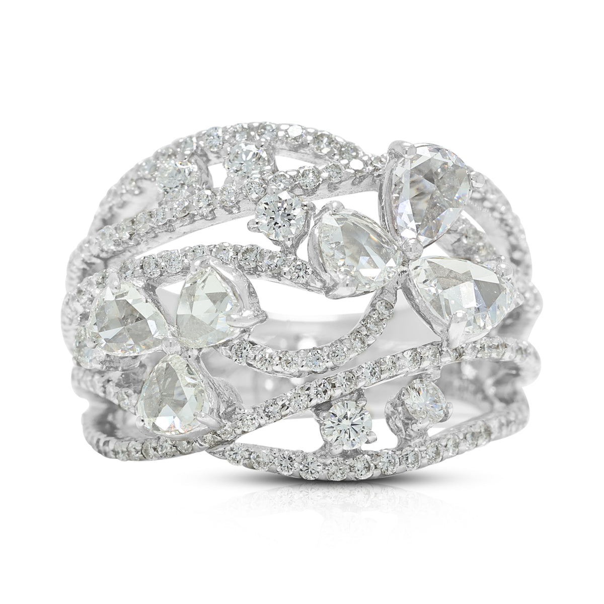 Captivating 2.20ct Natural Diamond Openwork Statement Ring in 18K White Gold