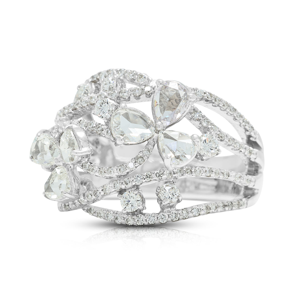 Captivating 2.20ct Natural Diamond Openwork Statement Ring in 18K White Gold