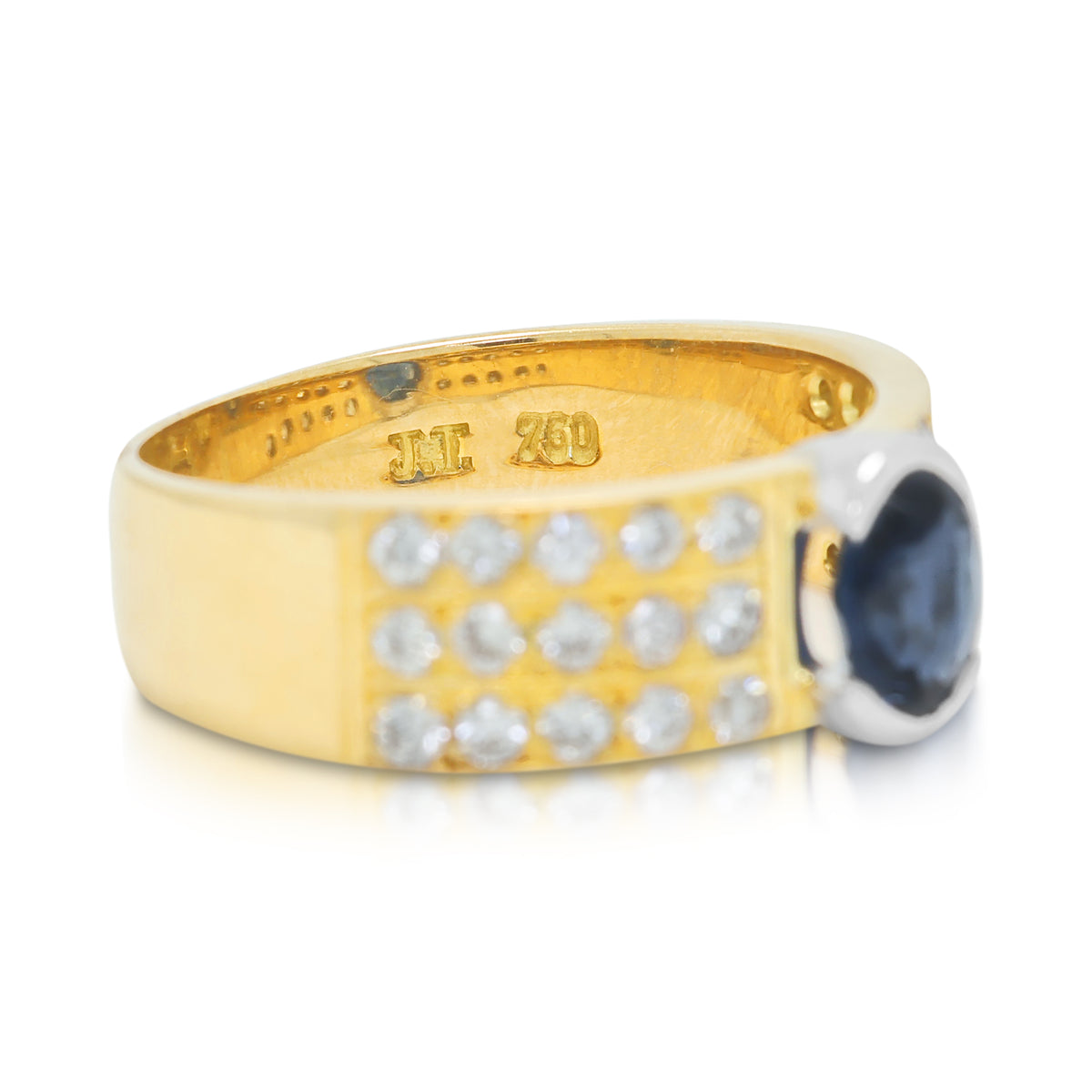 Elegant 0.98ct Blue Sapphire and 0.60ct Natural Diamond Halo Vintage Ring in 18K Two-Tone Gold