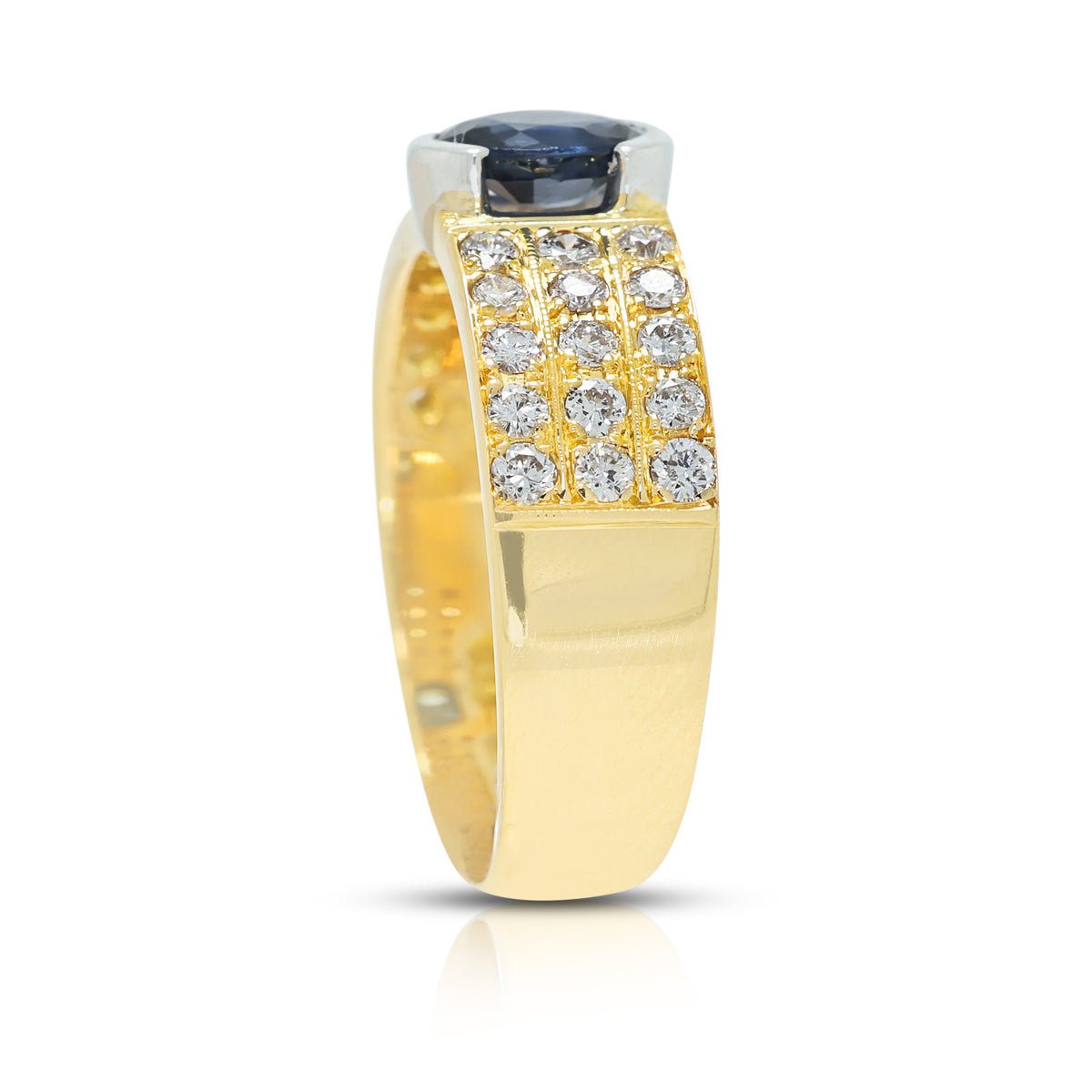 Elegant 0.98ct Blue Sapphire and 0.60ct Natural Diamond Halo Vintage Ring in 18K Two-Tone Gold
