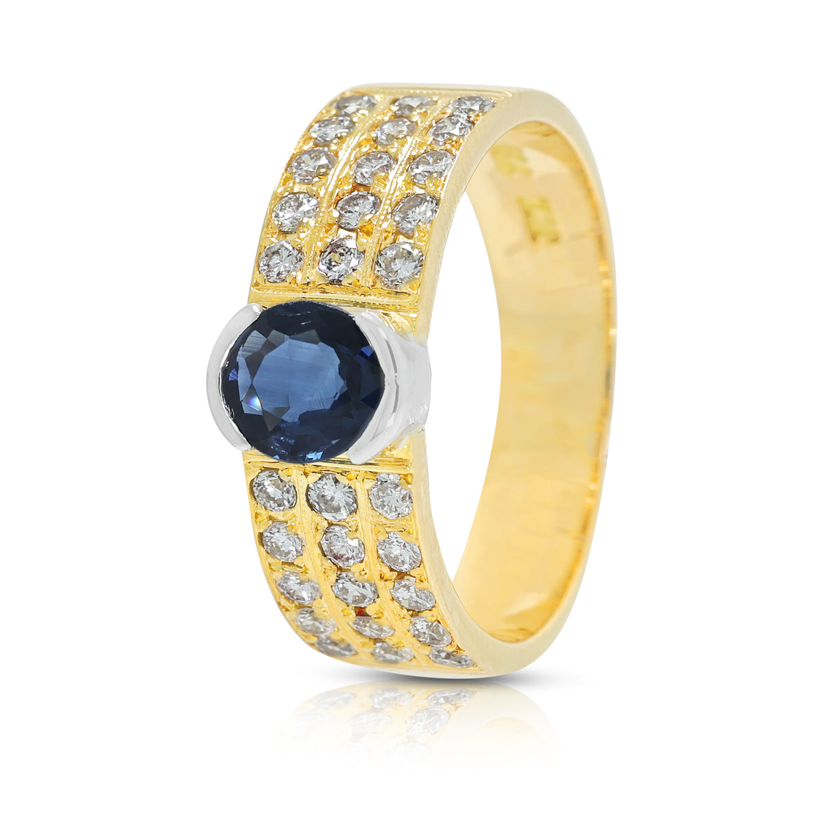 Elegant 0.98ct Blue Sapphire and 0.60ct Natural Diamond Halo Vintage Ring in 18K Two-Tone Gold