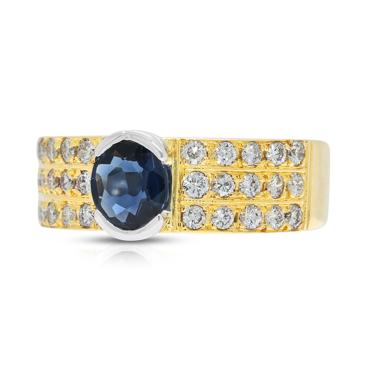 Elegant 0.98ct Blue Sapphire and 0.60ct Natural Diamond Halo Vintage Ring in 18K Two-Tone Gold
