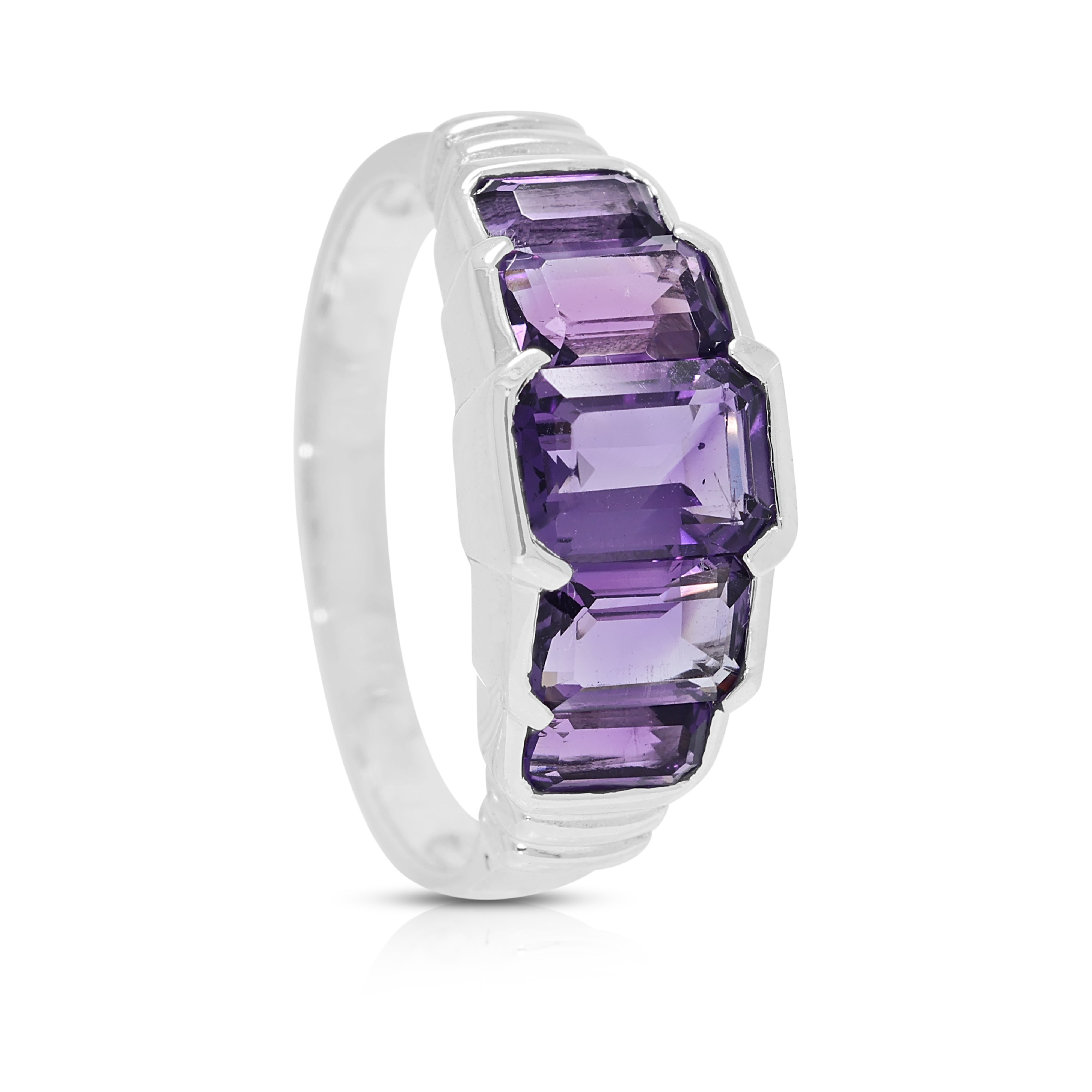 Regal 2.60ct Purple Amethyst Five-Stone Graduated Ring in 14K White Gold