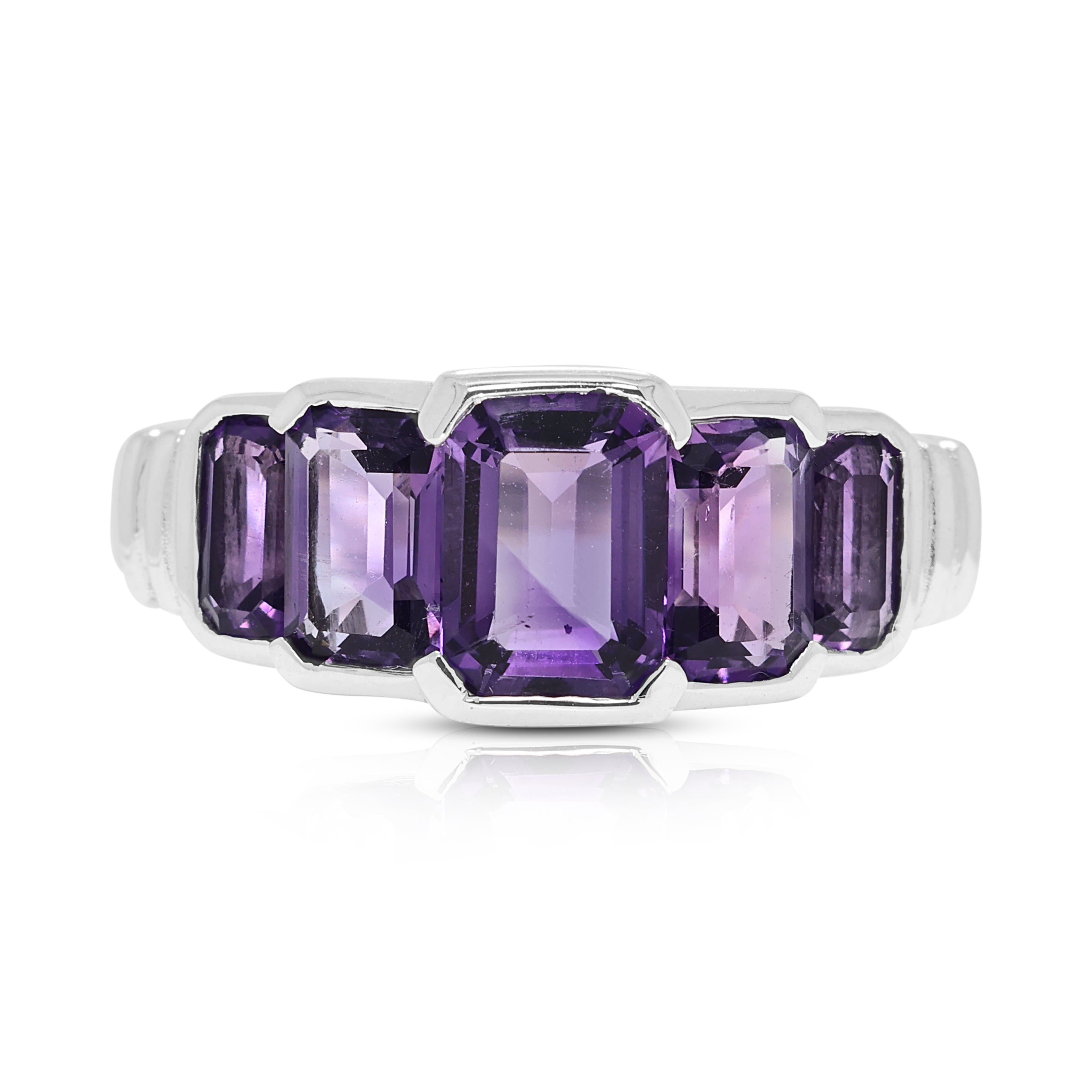 Regal 2.60ct Purple Amethyst Five-Stone Graduated Ring in 14K White Gold