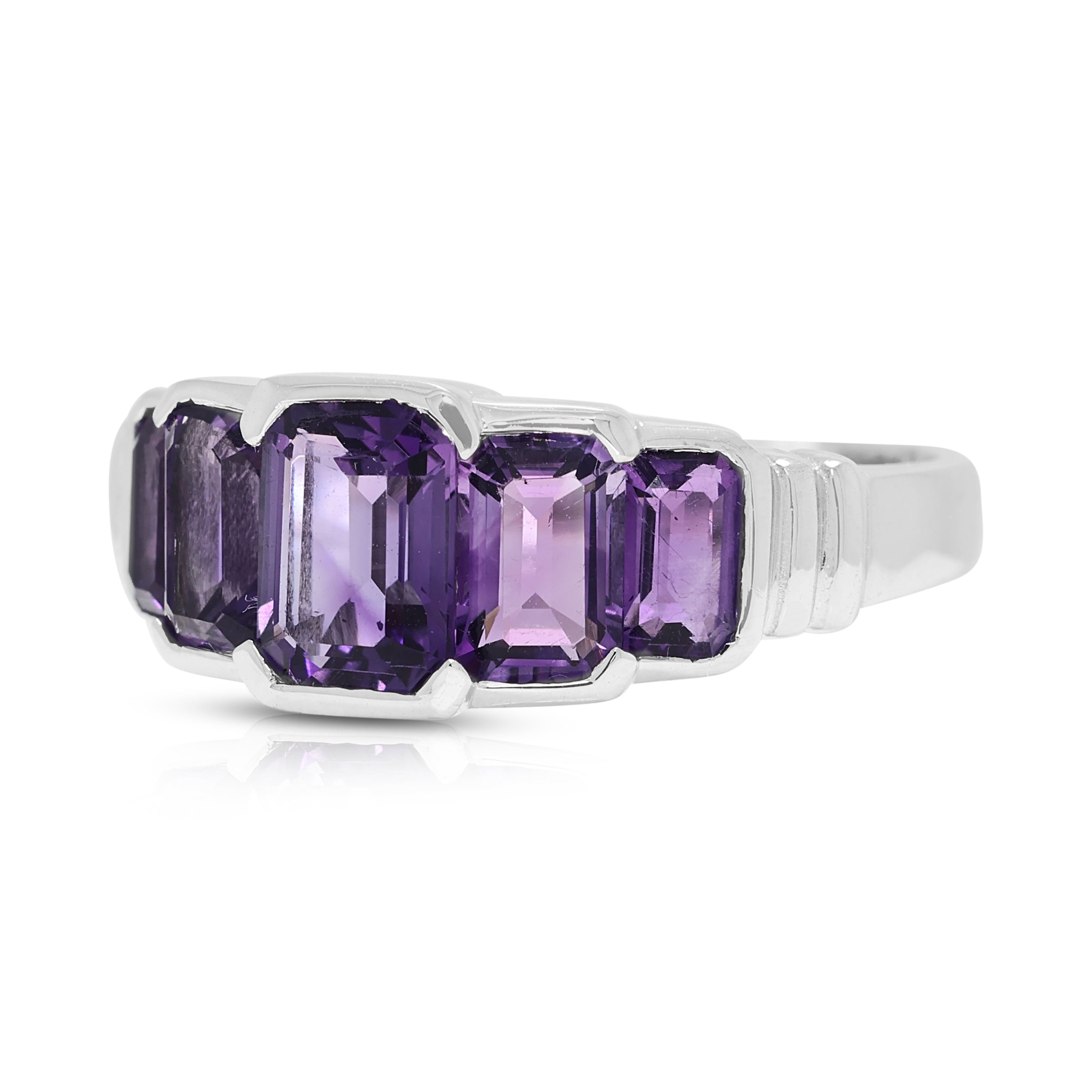 Regal 2.60ct Purple Amethyst Five-Stone Graduated Ring in 14K White Gold