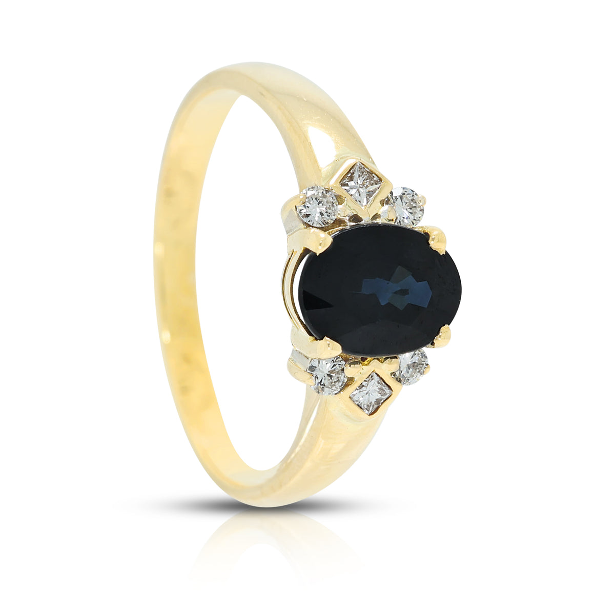 Classic 1.69ct Blue Sapphire and 0.17ct Natural Diamond Ring in 18K Yellow Gold