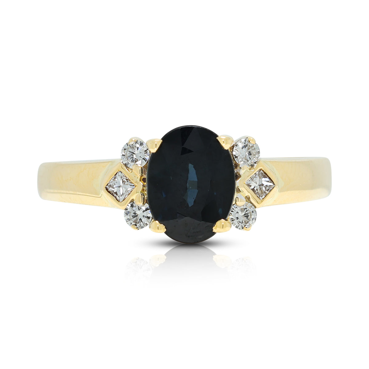 Classic 1.69ct Blue Sapphire and 0.17ct Natural Diamond Ring in 18K Yellow Gold