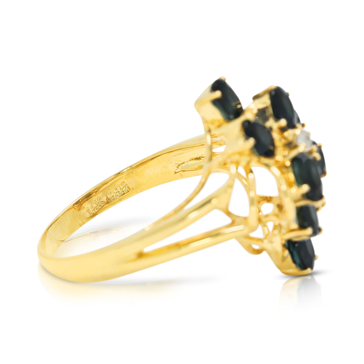 Splendid 1.10ct Sapphire and 0.02ct Natural Diamond Floral Cluster Ring in 14K Yellow Gold