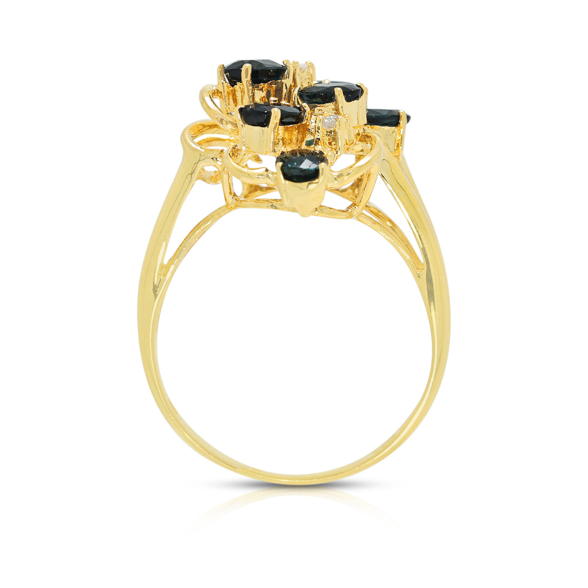 Splendid 1.10ct Sapphire and 0.02ct Natural Diamond Floral Cluster Ring in 14K Yellow Gold