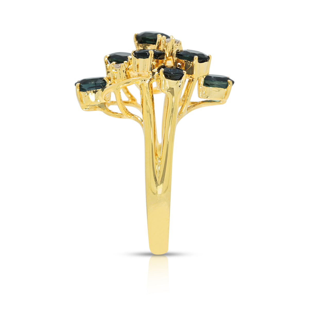 Splendid 1.10ct Sapphire and 0.02ct Natural Diamond Floral Cluster Ring in 14K Yellow Gold