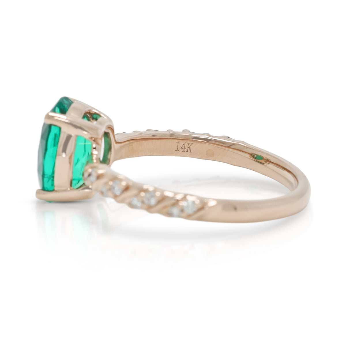 Enchanting 1.65ct Lab-Grown Emerald and 0.10ct Natural Diamond Pave Ring in 14K Rose Gold