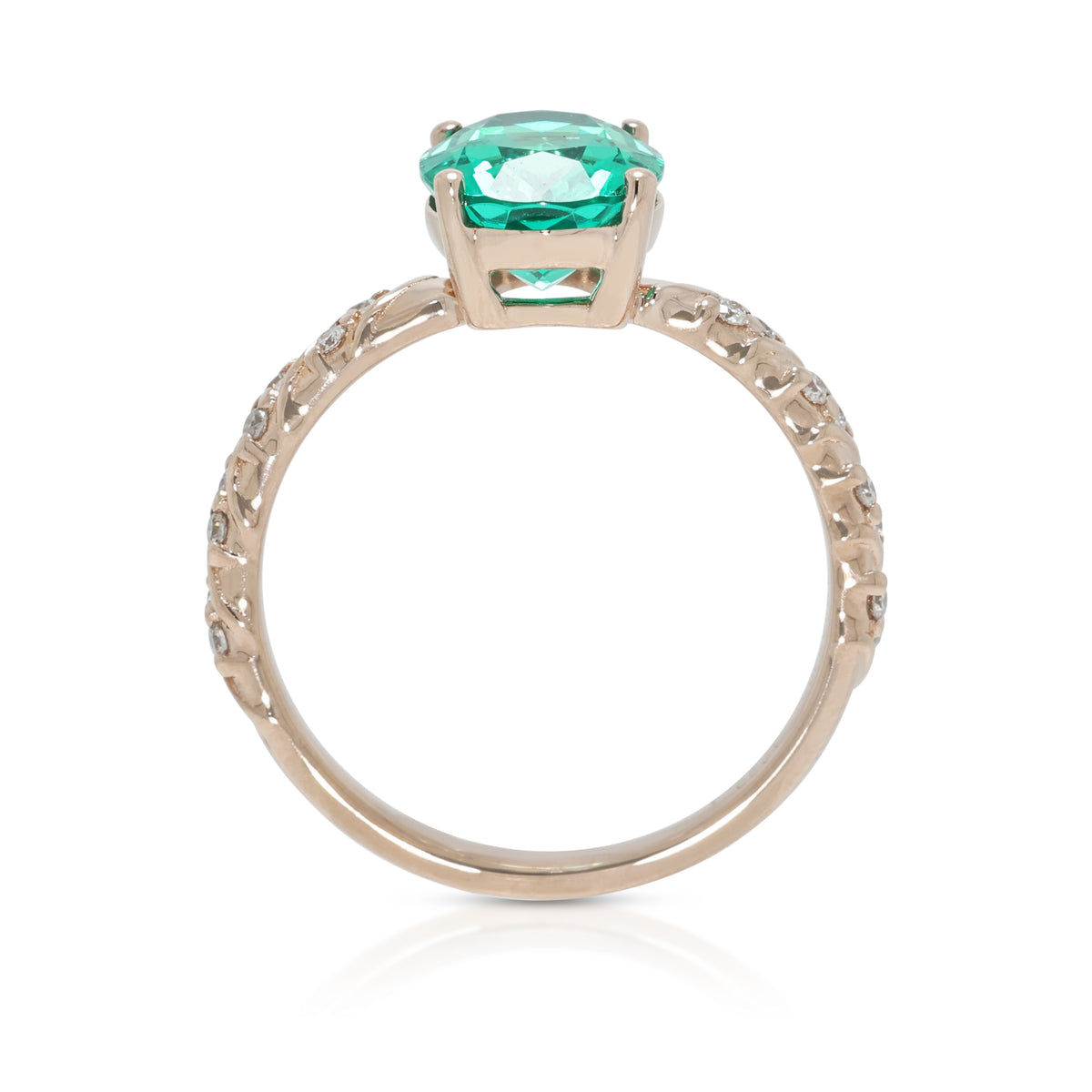 Enchanting 1.65ct Lab-Grown Emerald and 0.10ct Natural Diamond Pave Ring in 14K Rose Gold