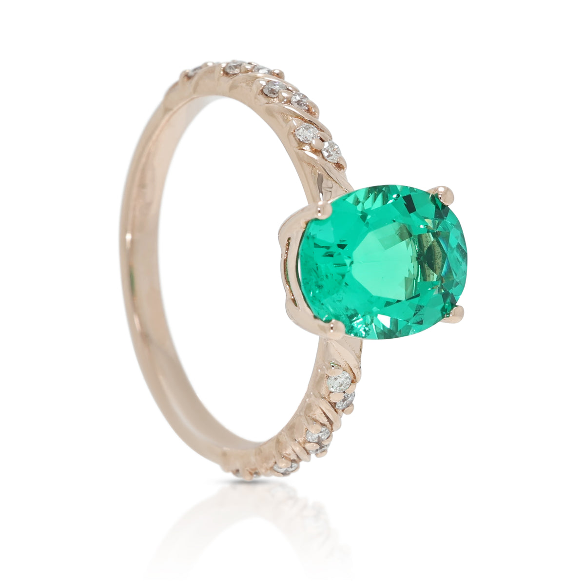 Enchanting 1.65ct Lab-Grown Emerald and 0.10ct Natural Diamond Pave Ring in 14K Rose Gold