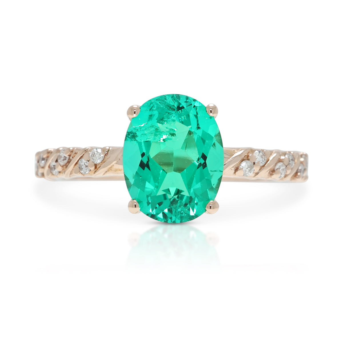Enchanting 1.65ct Lab-Grown Emerald and 0.10ct Natural Diamond Pave Ring in 14K Rose Gold