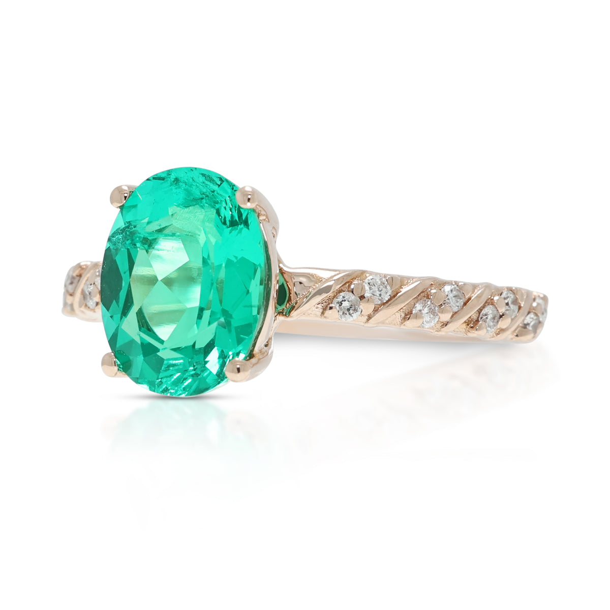 Enchanting 1.65ct Lab-Grown Emerald and 0.10ct Natural Diamond Pave Ring in 14K Rose Gold