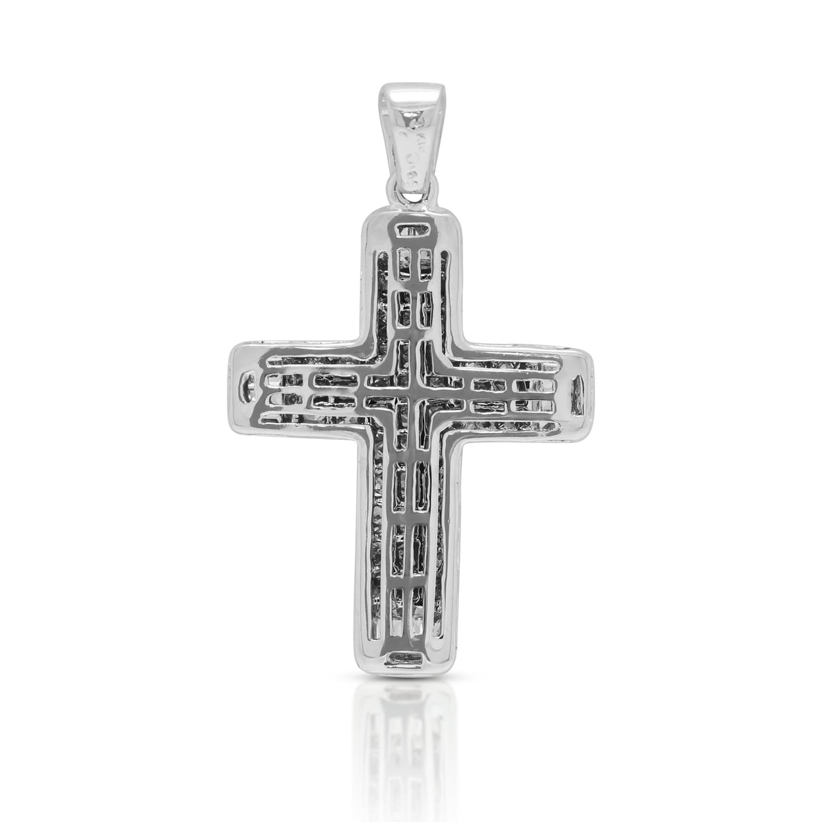 Radiant 1.59ct Natural Diamond Princess and Baguette Cut Cross Pendant in 18K White Gold