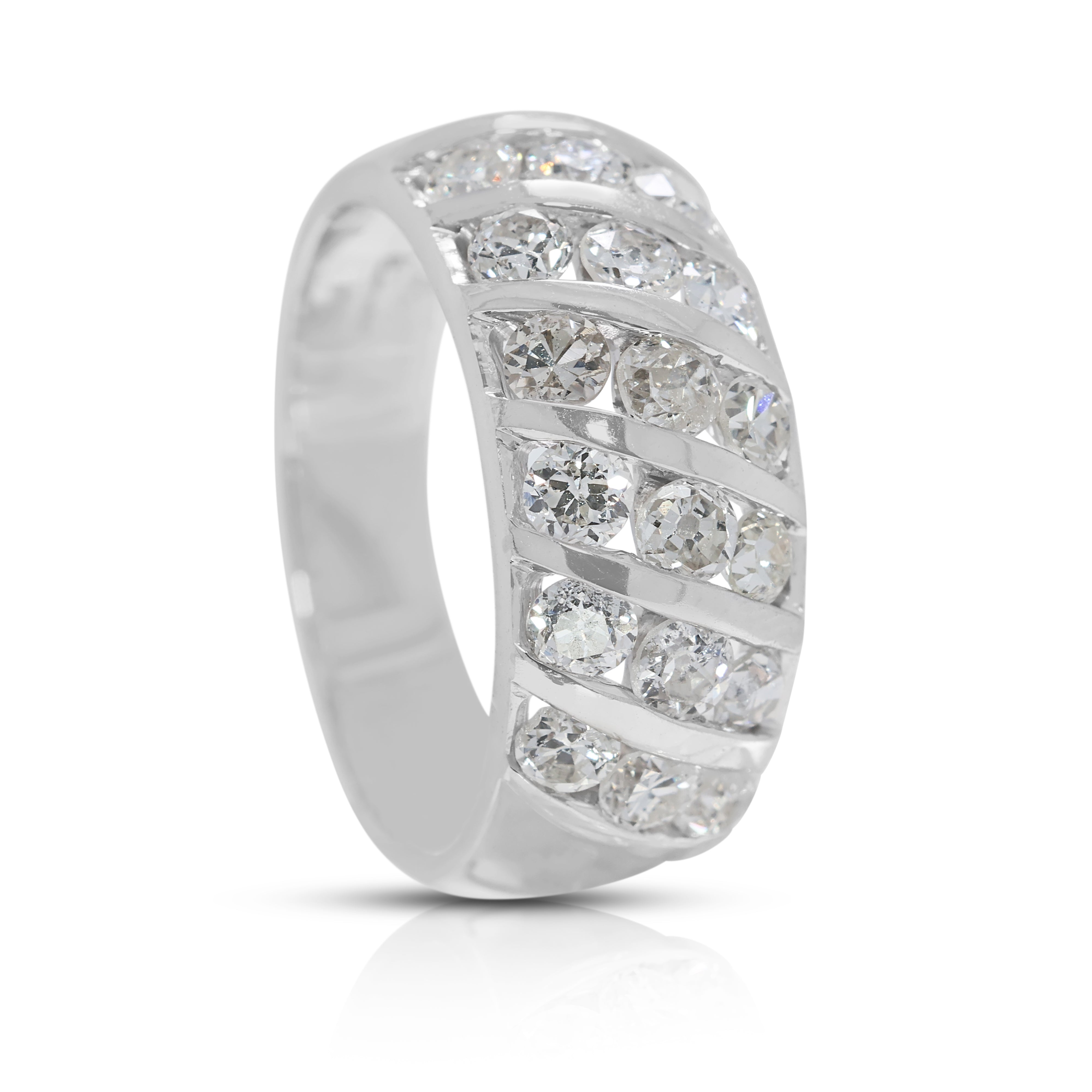 Striking 1.62ct Old Mine Cut Natural Diamond Wide Band Ring in 12K White Gold