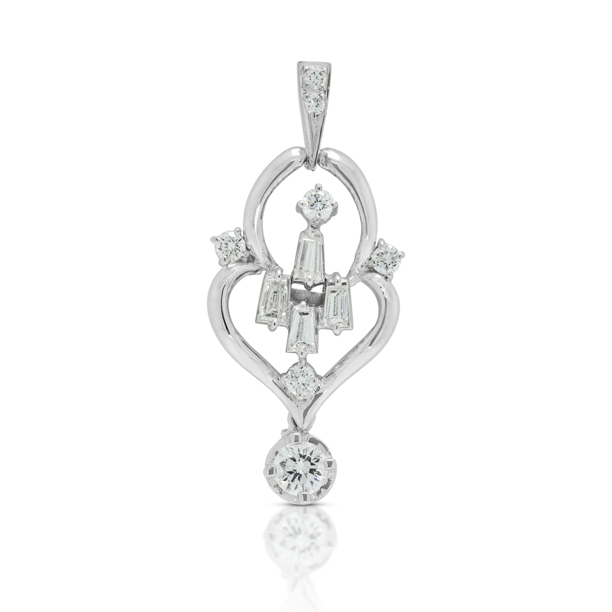 Elegant 0.46ct Natural Diamond Open-Work Scroll Chandelier Drop Pendant in 14K White Gold