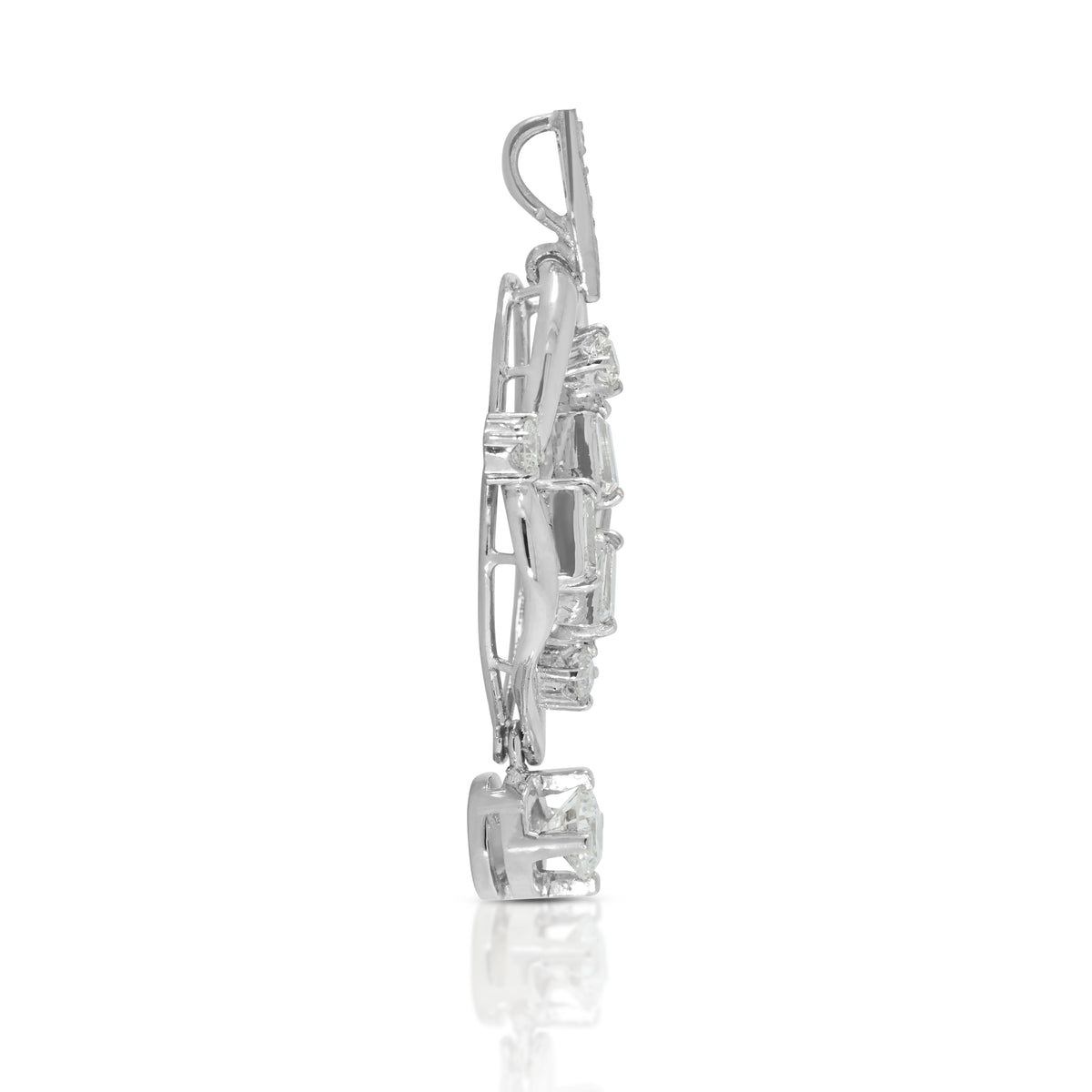 Elegant 0.46ct Natural Diamond Open-Work Scroll Chandelier Drop Pendant in 14K White Gold