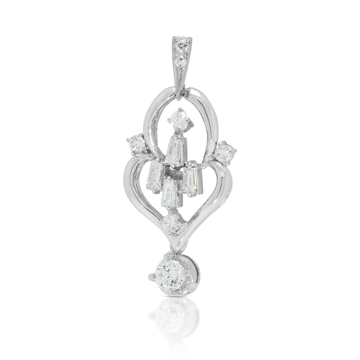 Elegant 0.46ct Natural Diamond Open-Work Scroll Chandelier Drop Pendant in 14K White Gold