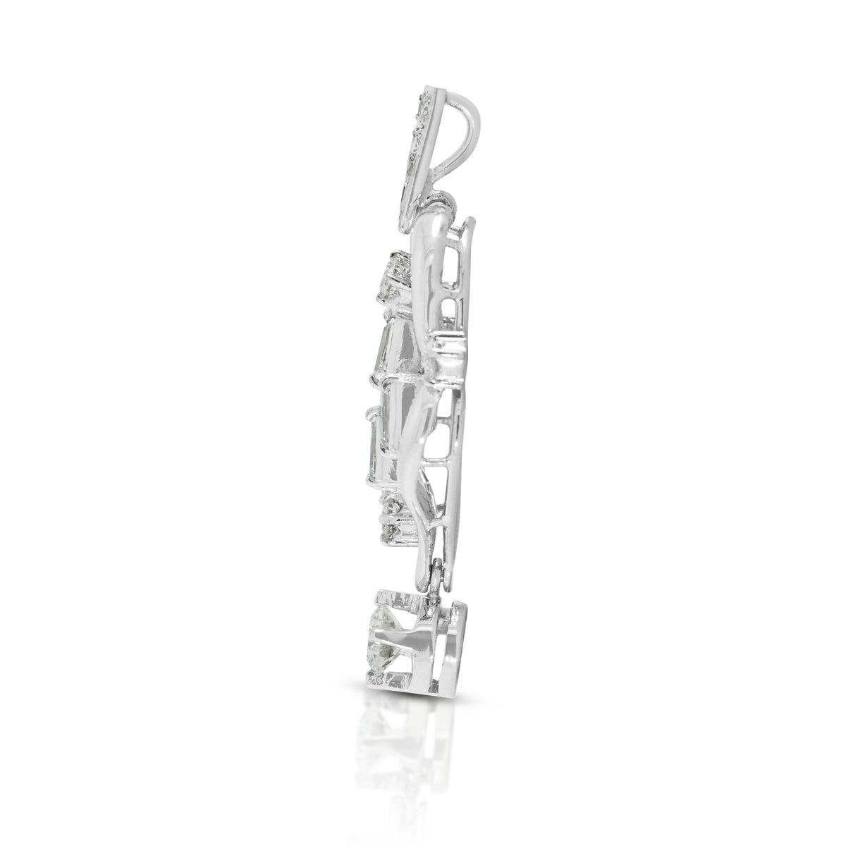 Elegant 0.46ct Natural Diamond Open-Work Scroll Chandelier Drop Pendant in 14K White Gold