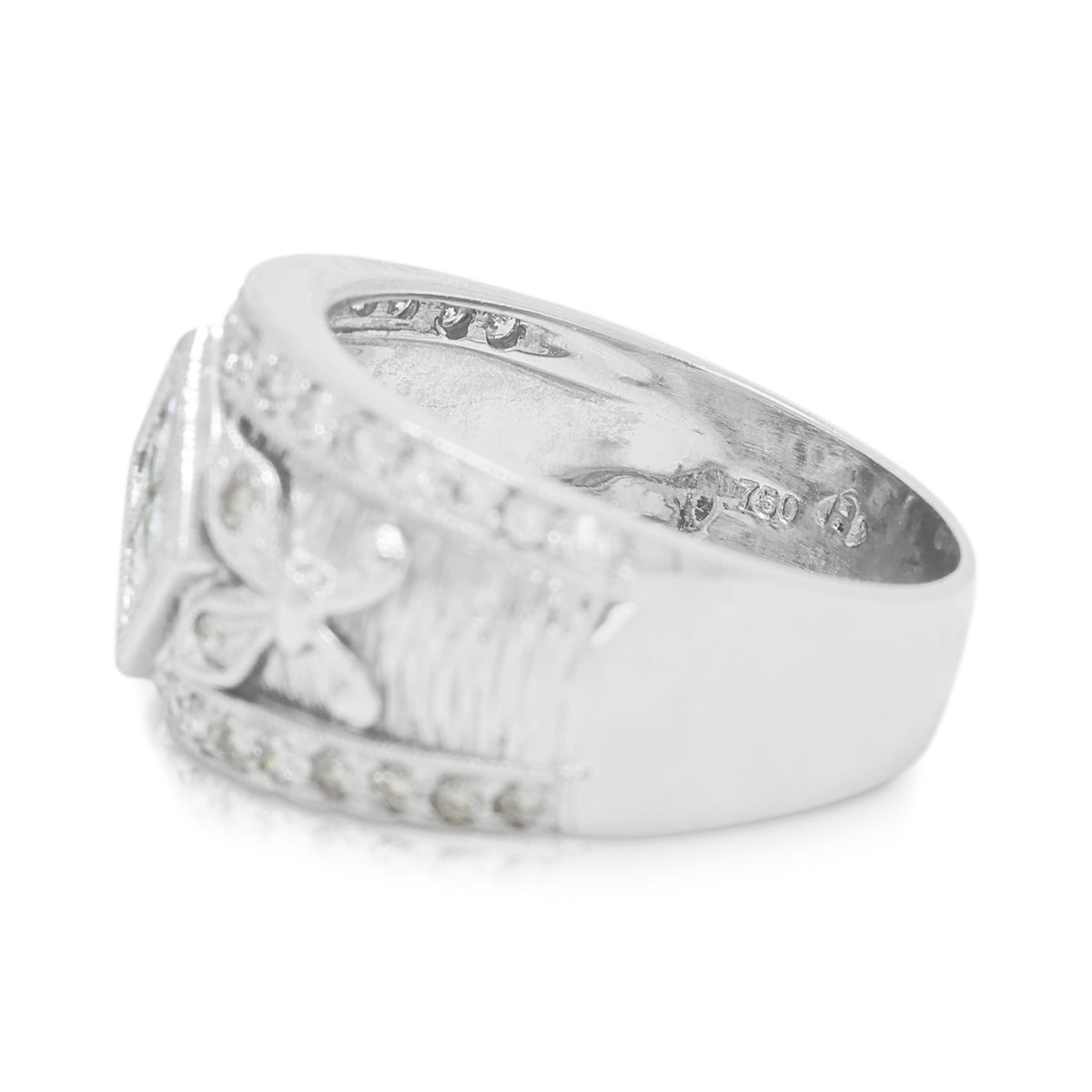 Opulent 0.36ct Natural Diamond Quad-Cluster Filigree Wide Band Ring in 18K White Gold