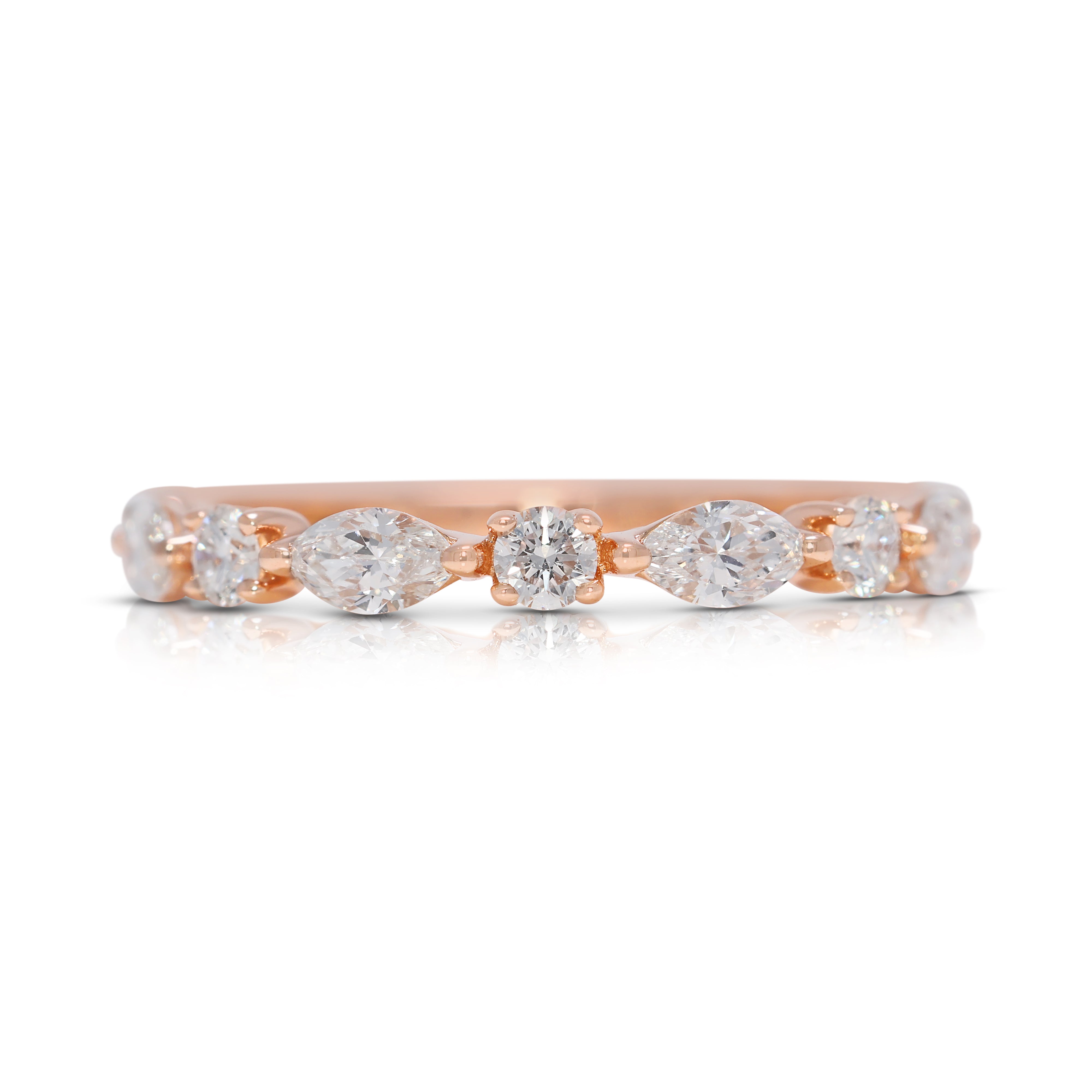 Delicate 0.53ct Marquise & Round Natural Diamond Ring in 18K Rose Gold